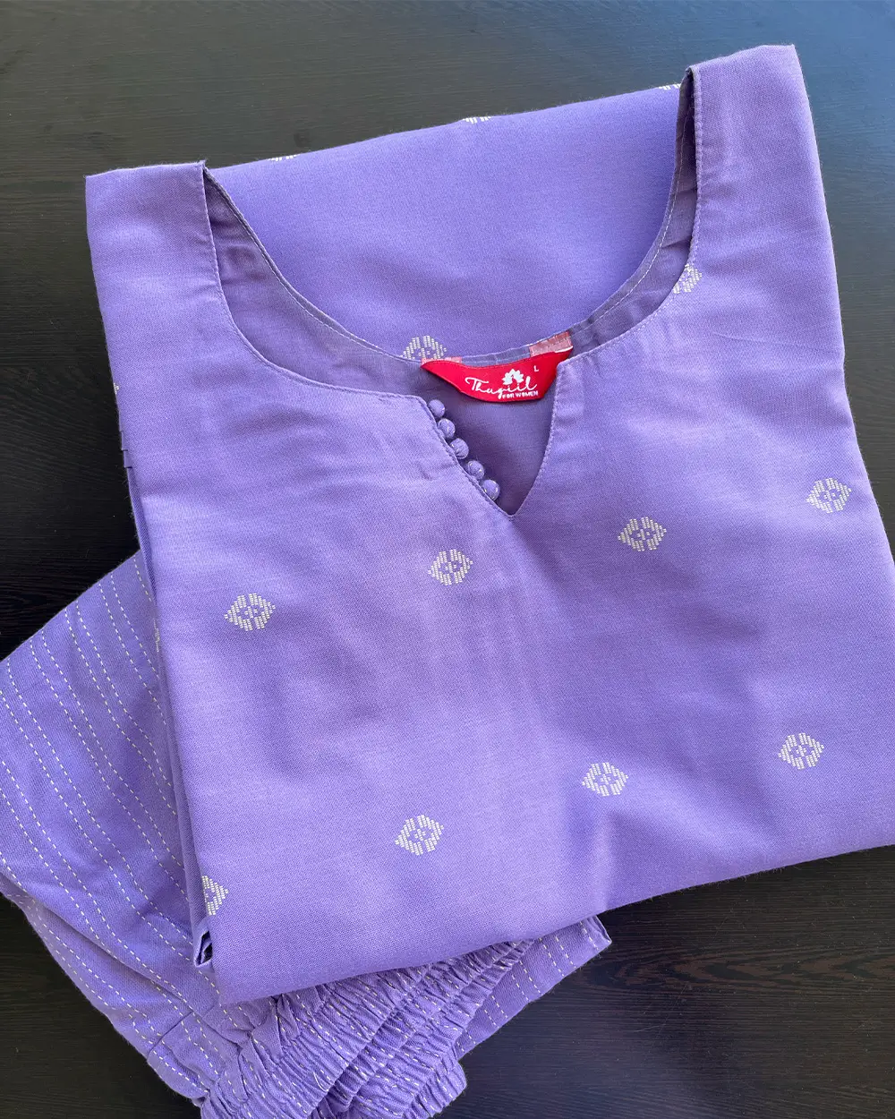 T082 2 in 1 Lavender Handloom Cotton Kurta Set - Image 3