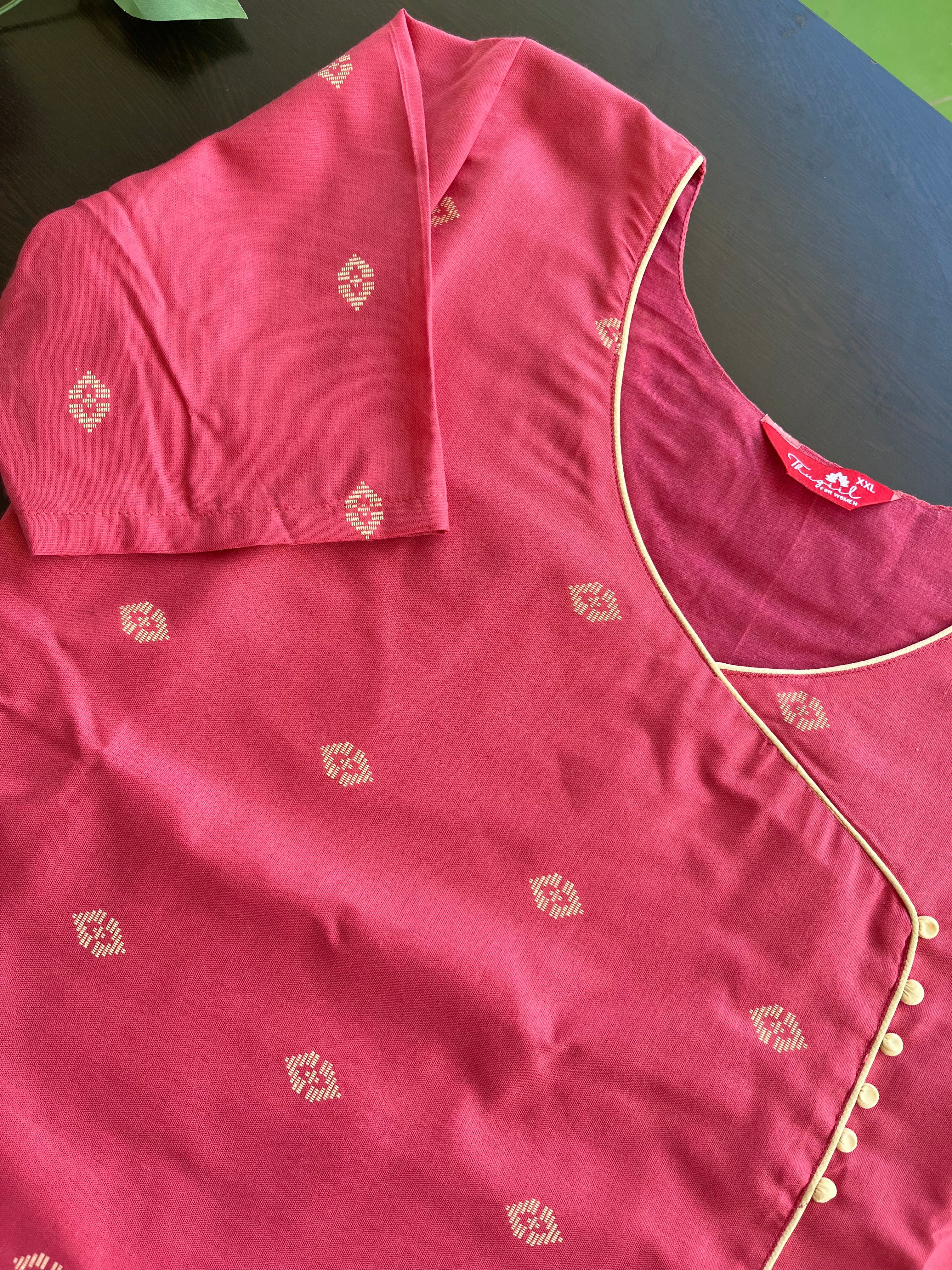 T068 2 in 1 Peach Handloom Soft Cotton Kurta Set - Image 4