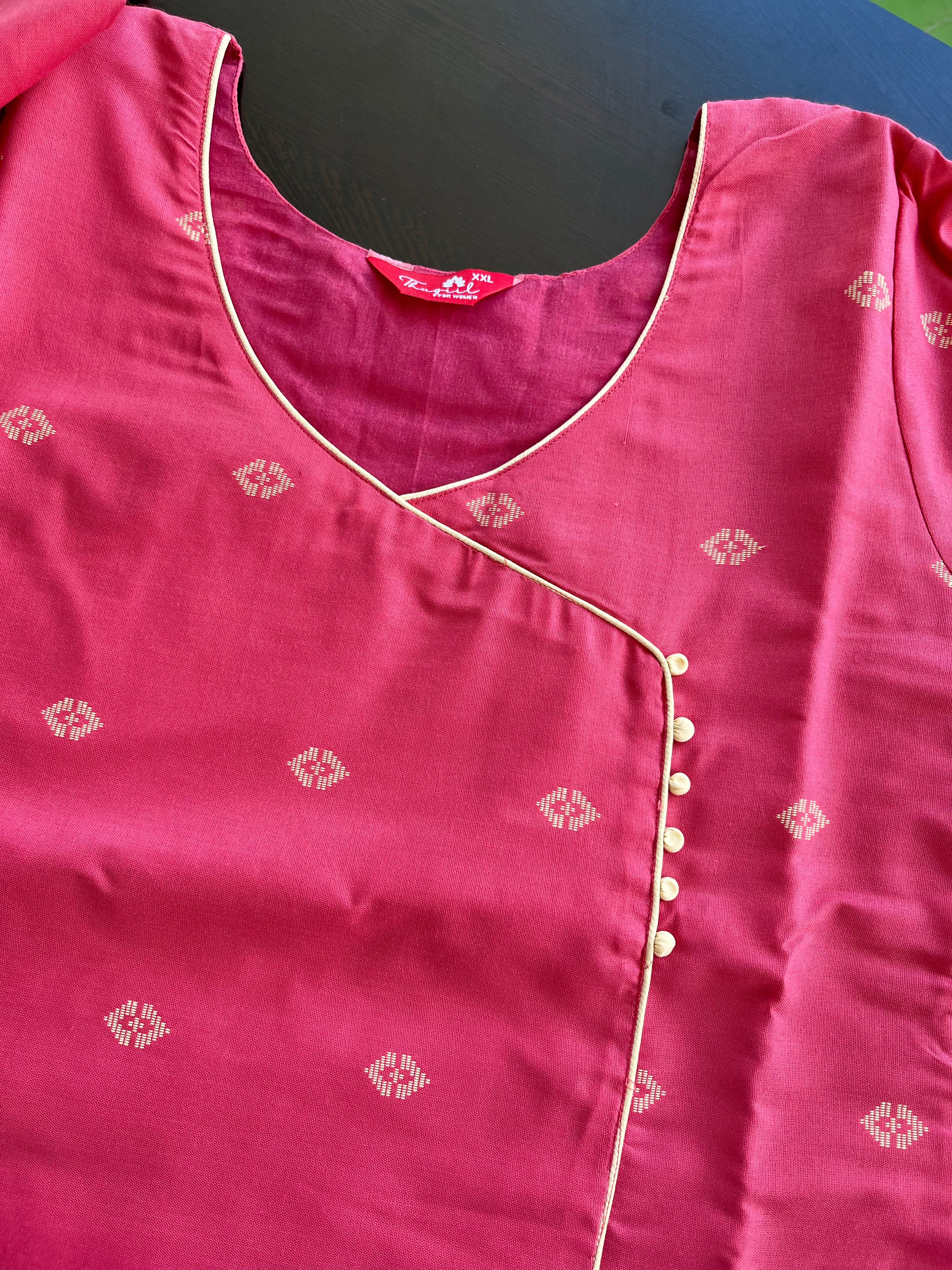 T068 2 in 1 Peach Handloom Soft Cotton Kurta Set - Image 5