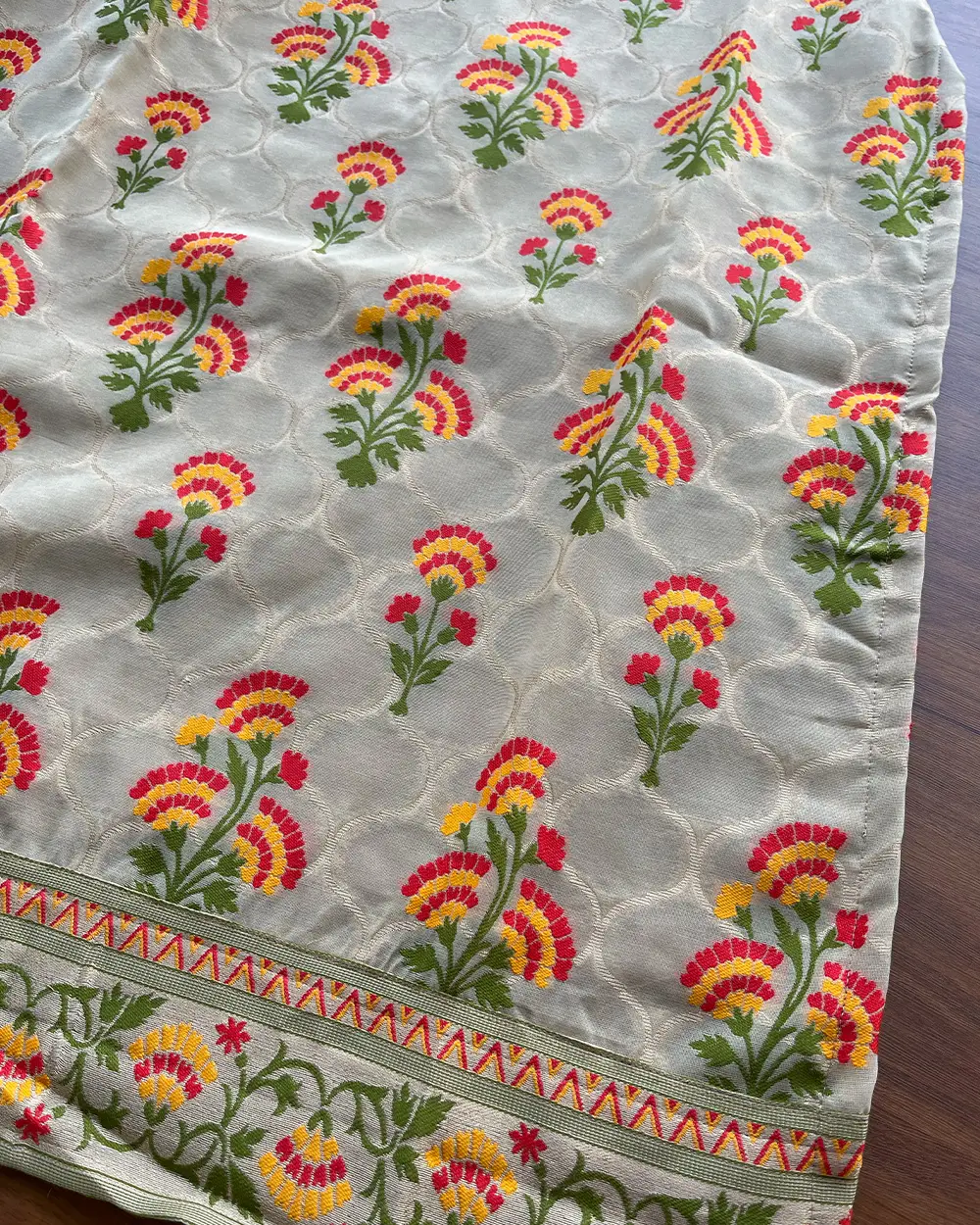 T093 Beige Banaras Cotton Kurta Set (Top-Dupatta ) - Image 3