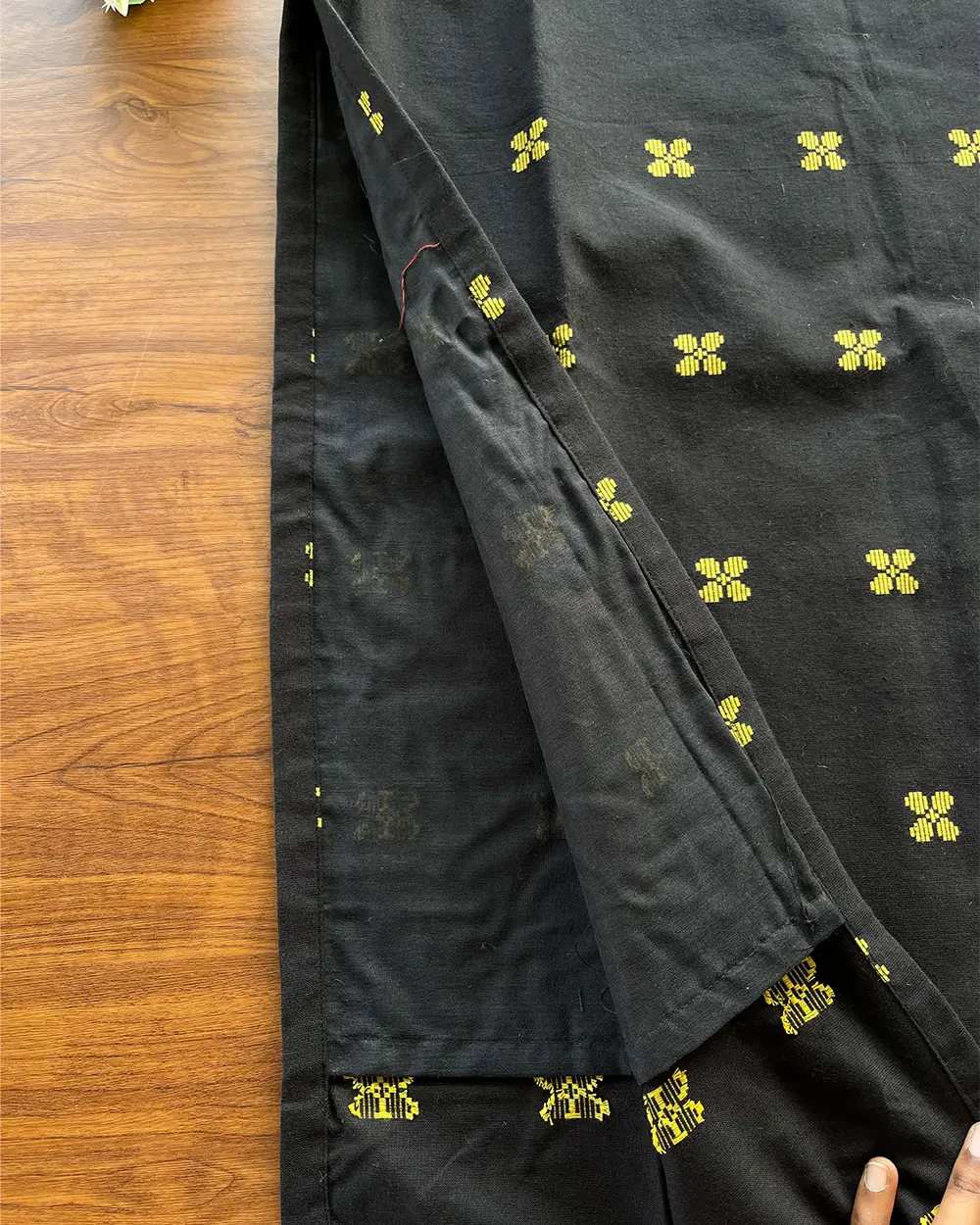 T177 Black Gold Pure Handloom Cotton Kurta Set - Image 4