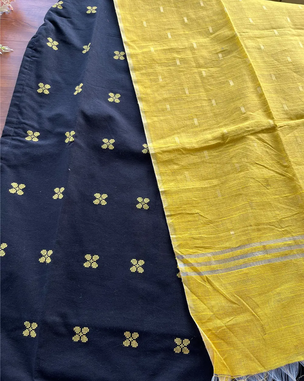 T177 Black Gold Pure Handloom Cotton Kurta Set - Image 5