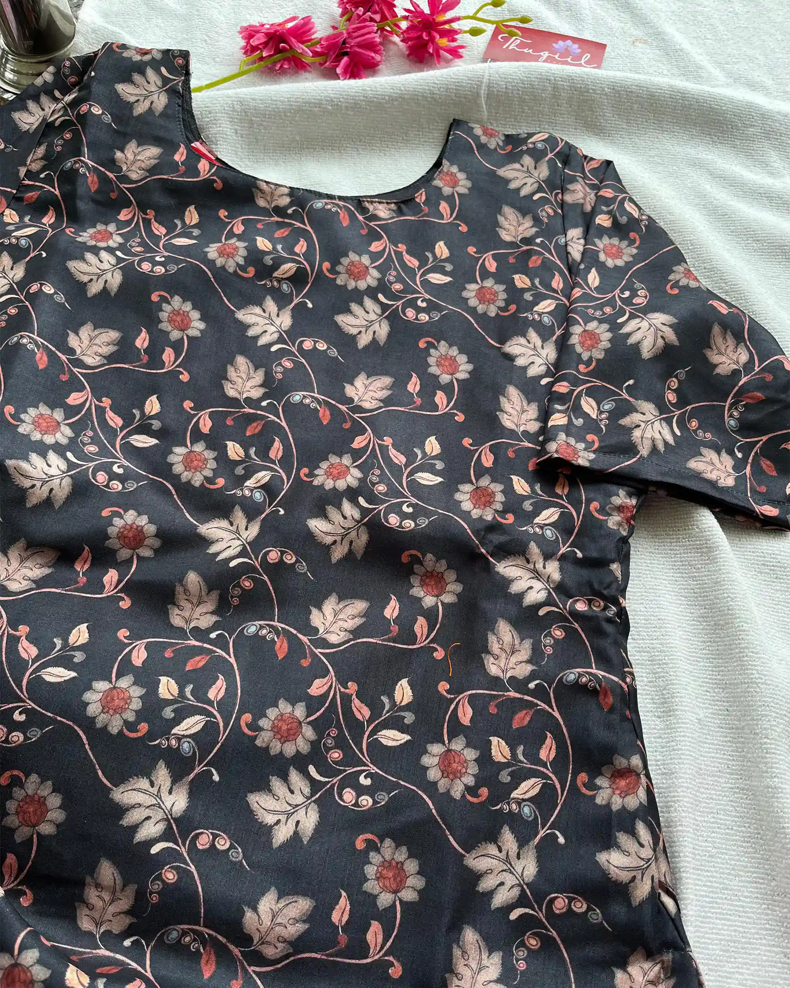 T004 Black silk kurta - Image 3