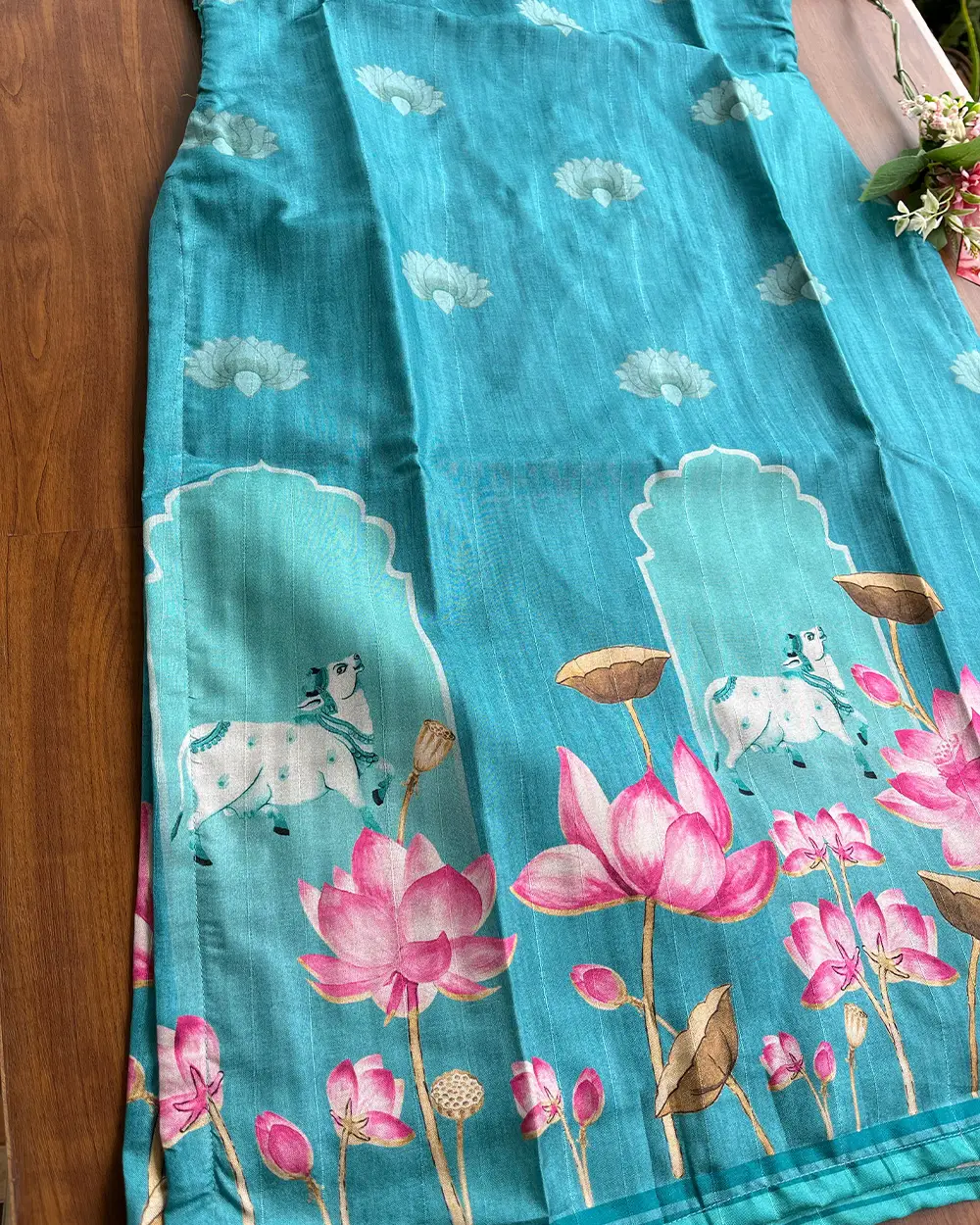 T137 Blue Pichwai Silk Kurta - Image 3