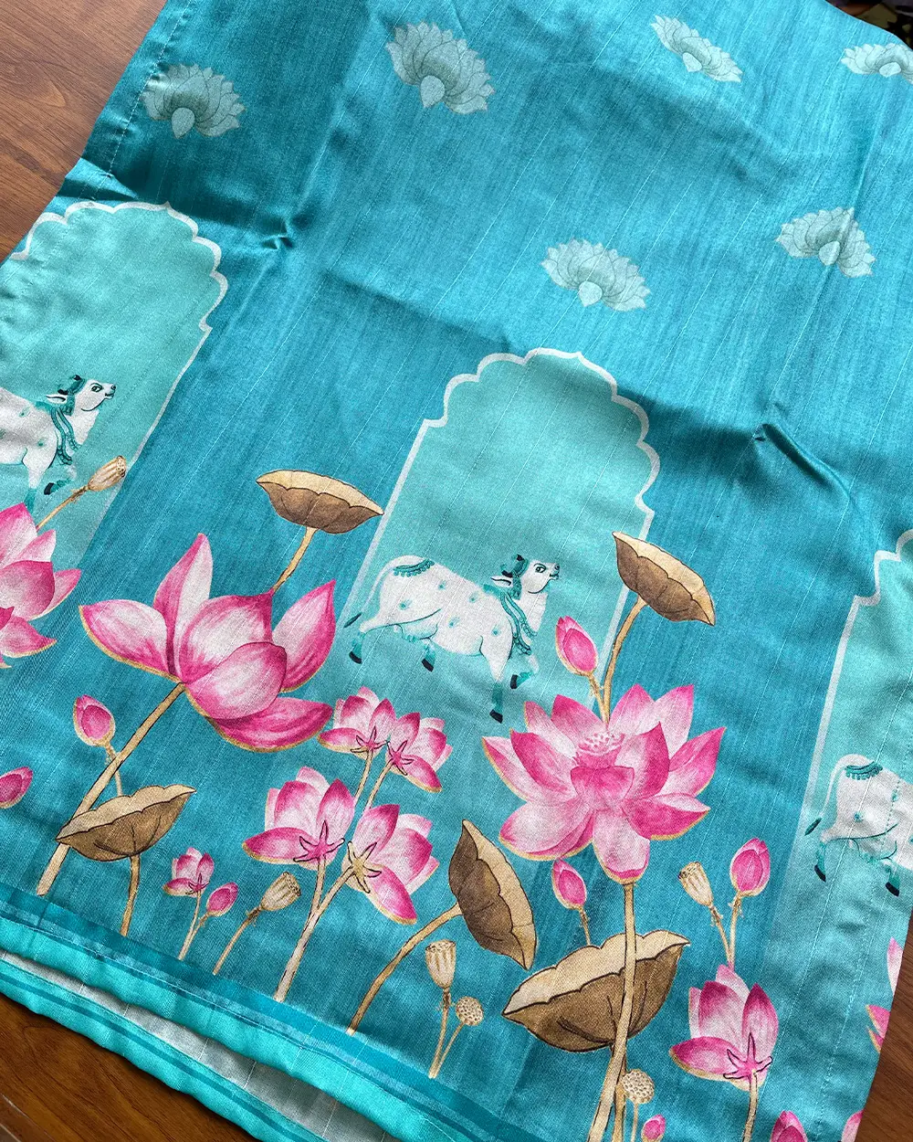 T137 Blue Pichwai Silk Kurta - Image 4