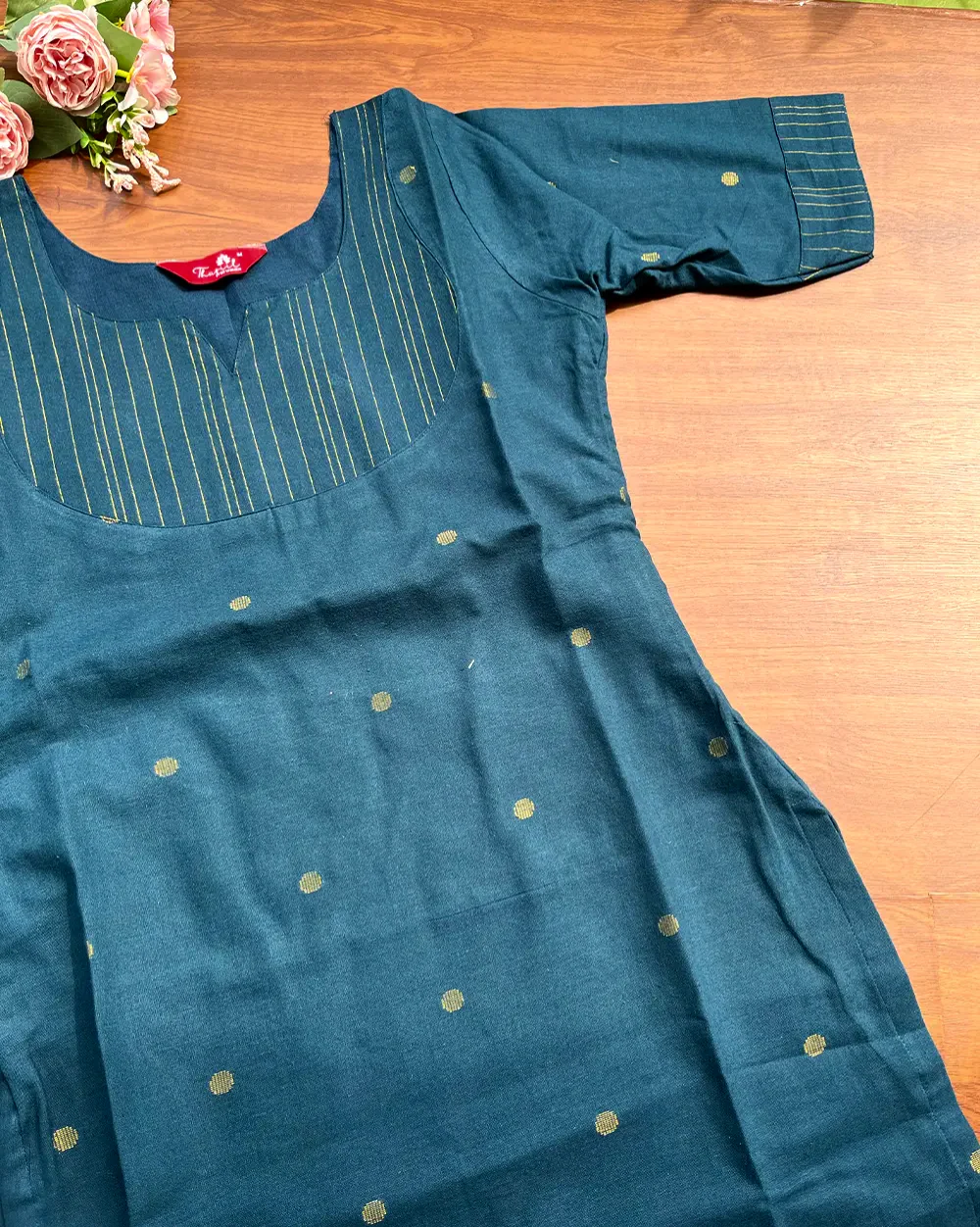 T235 Teal Handloom Cotton Kurta Set - Image 2