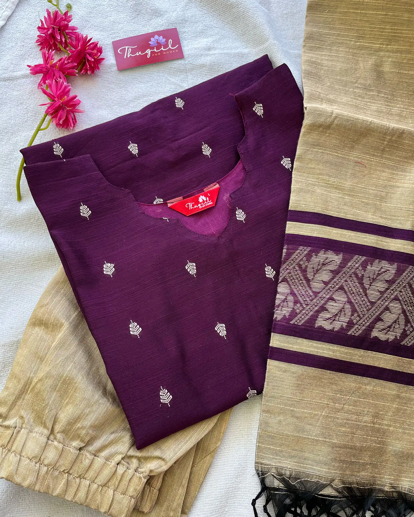 T045 Dark Purple Slub Silk Kurta Set