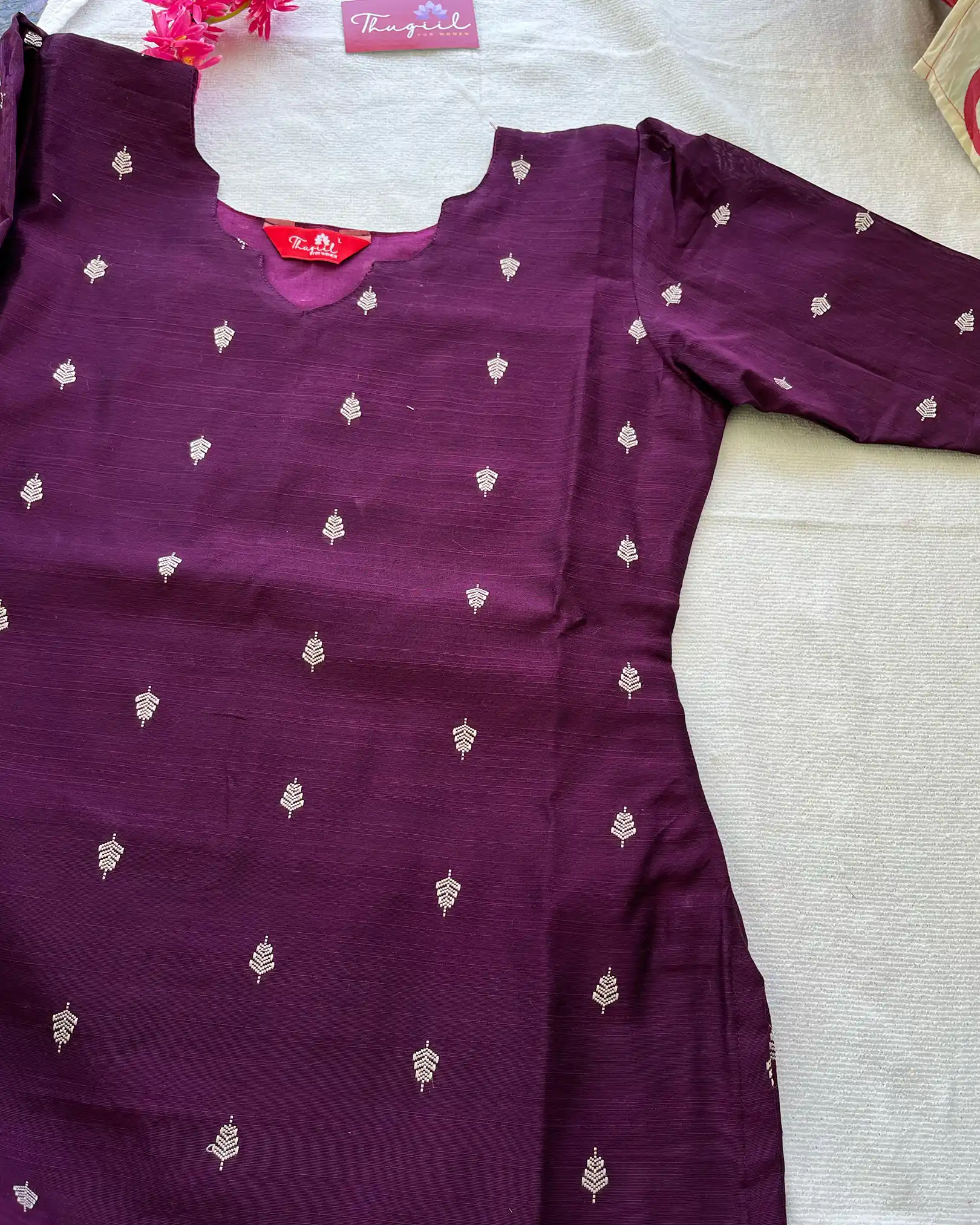 T045 Dark Purple Slub Silk Kurta Set - Image 2