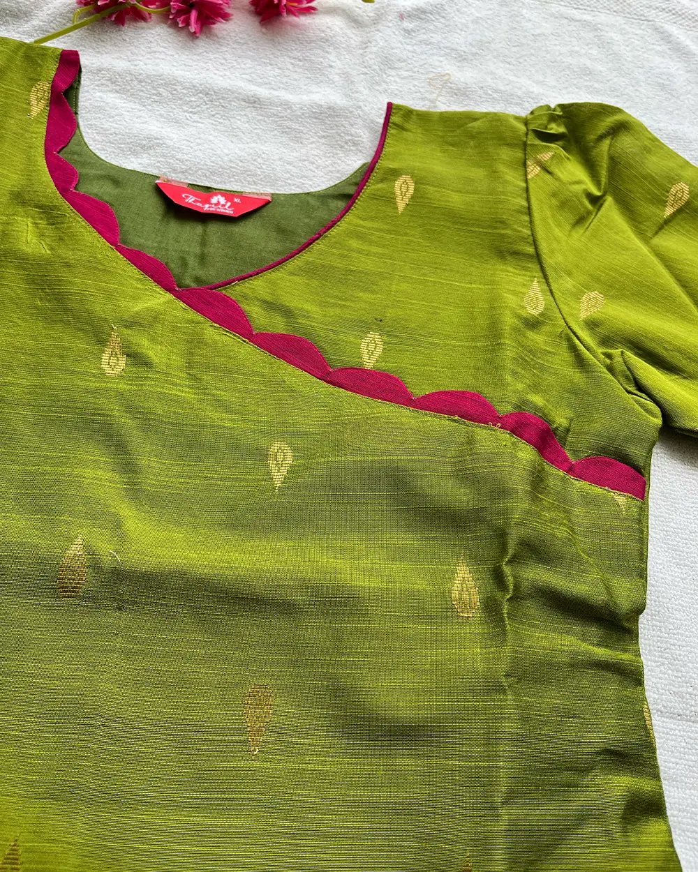 T059 Green Slub Silk Kurta Set - Image 3