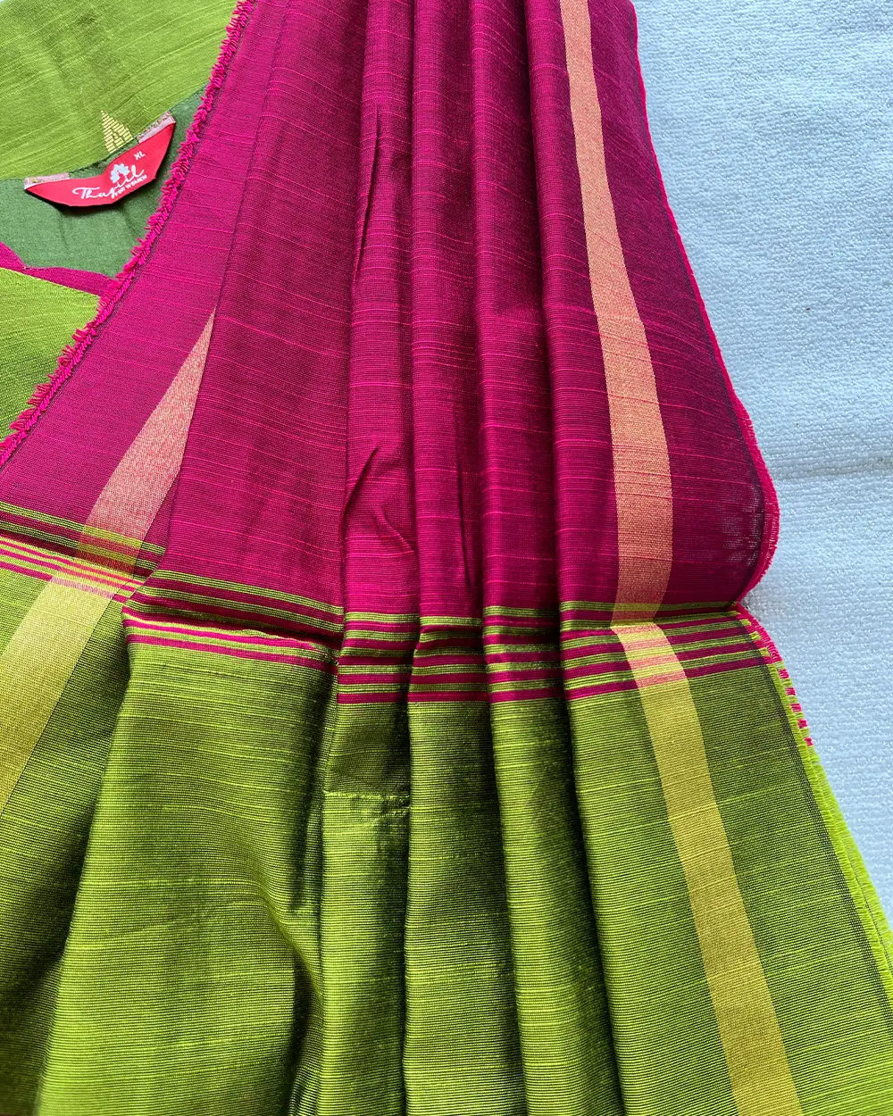 T059 Green Slub Silk Kurta Set - Image 5