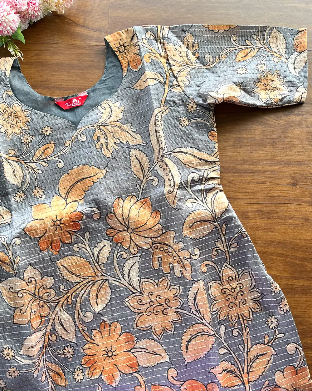 T183 Grey Chanderi Silk Kurta - Image 2