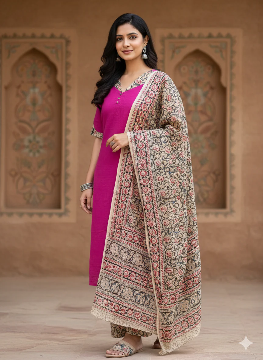 T179 Kalamkari Cotton Kurta Set - Image 2