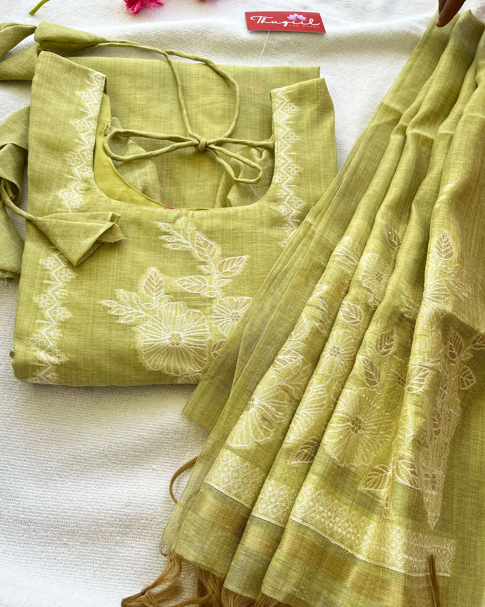 T049 LUXE Green jute silk kurta set (Top-Dupatta) - Image 2