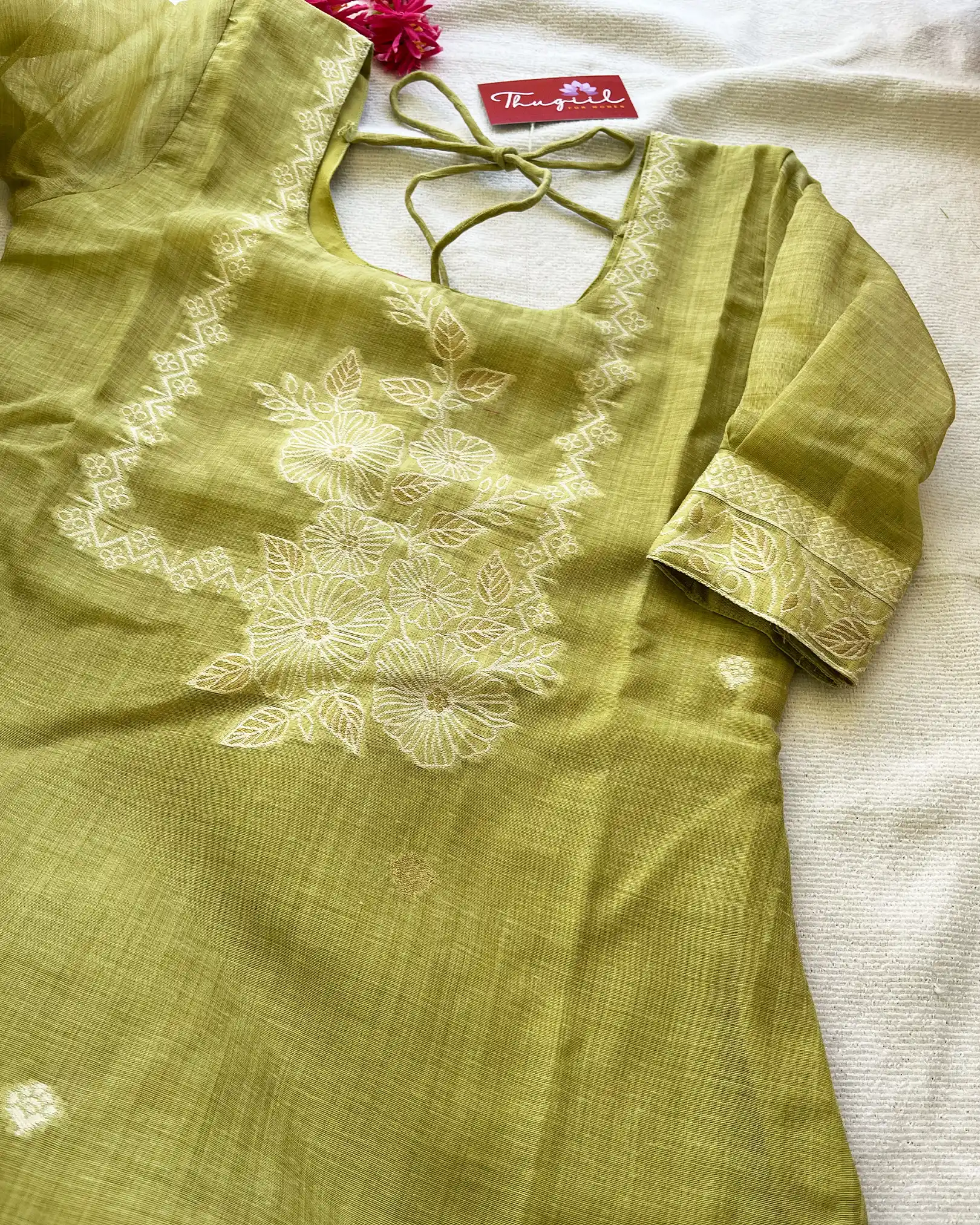 T049 LUXE Green jute silk kurta set (Top-Dupatta) - Image 3