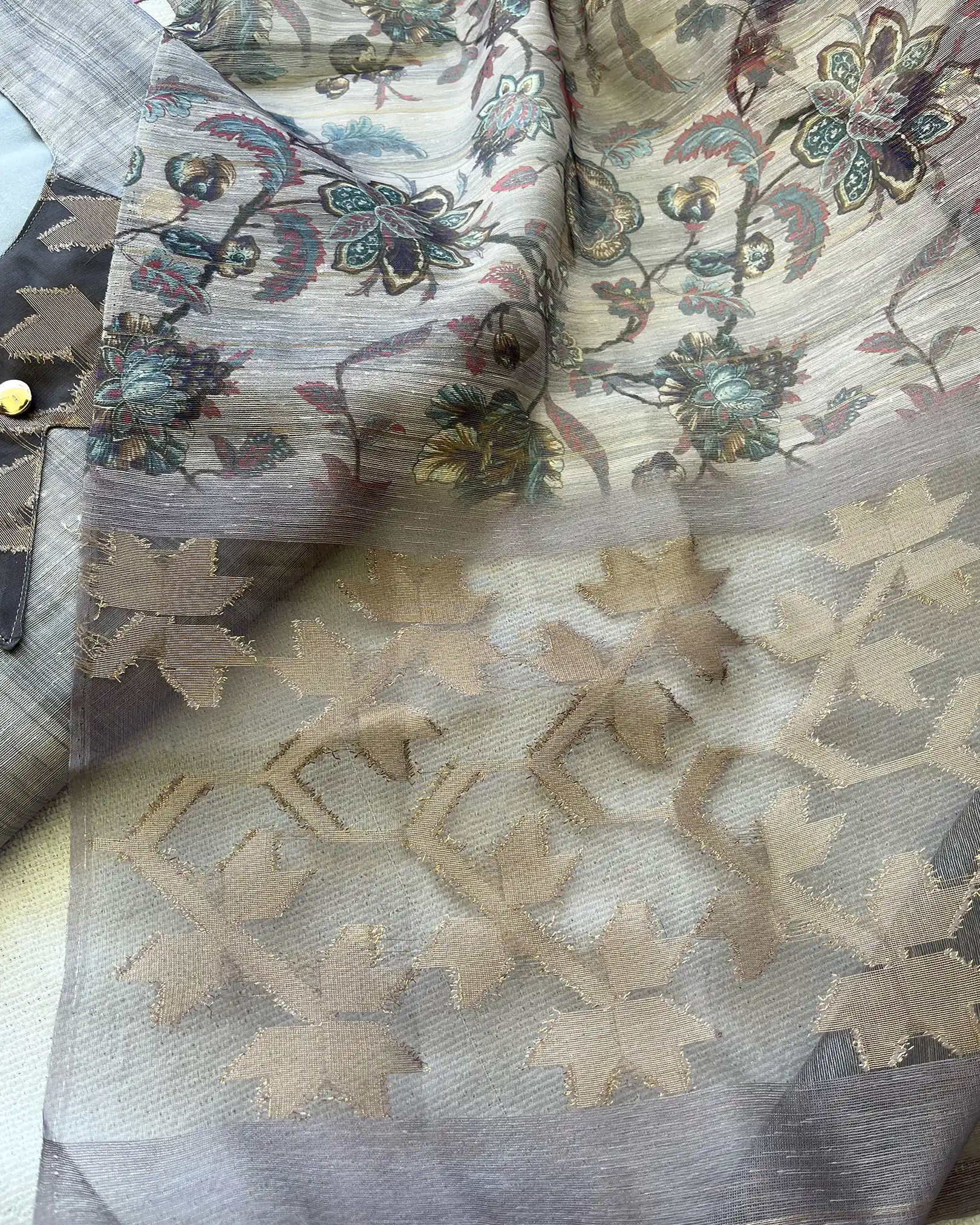T048 LUXE - Grey Jute Silk Kurta Set (Top-Dupatta) - Image 4