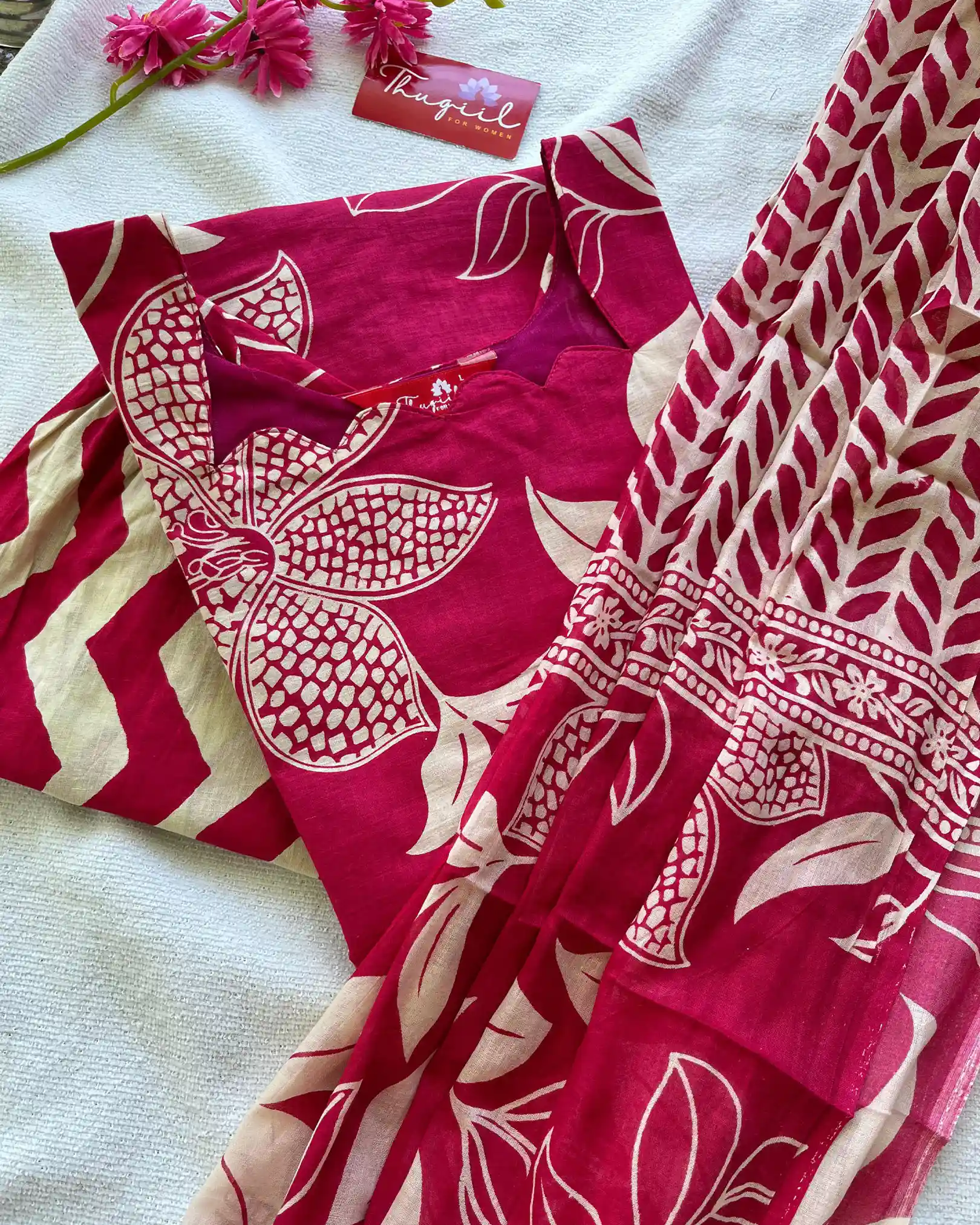 T010 Magenta pure cotton kurta set - Image 3