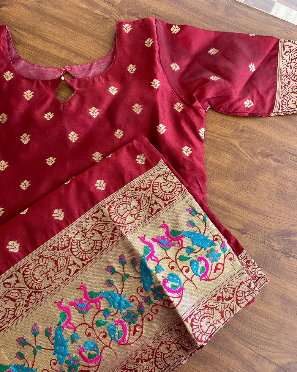 T115 Maroon Banaras Set Silk Kurta set - Image 2