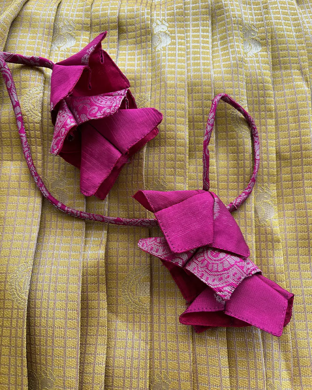 T098 Mustard - Pink Pleated Silk Maxi - Image 4