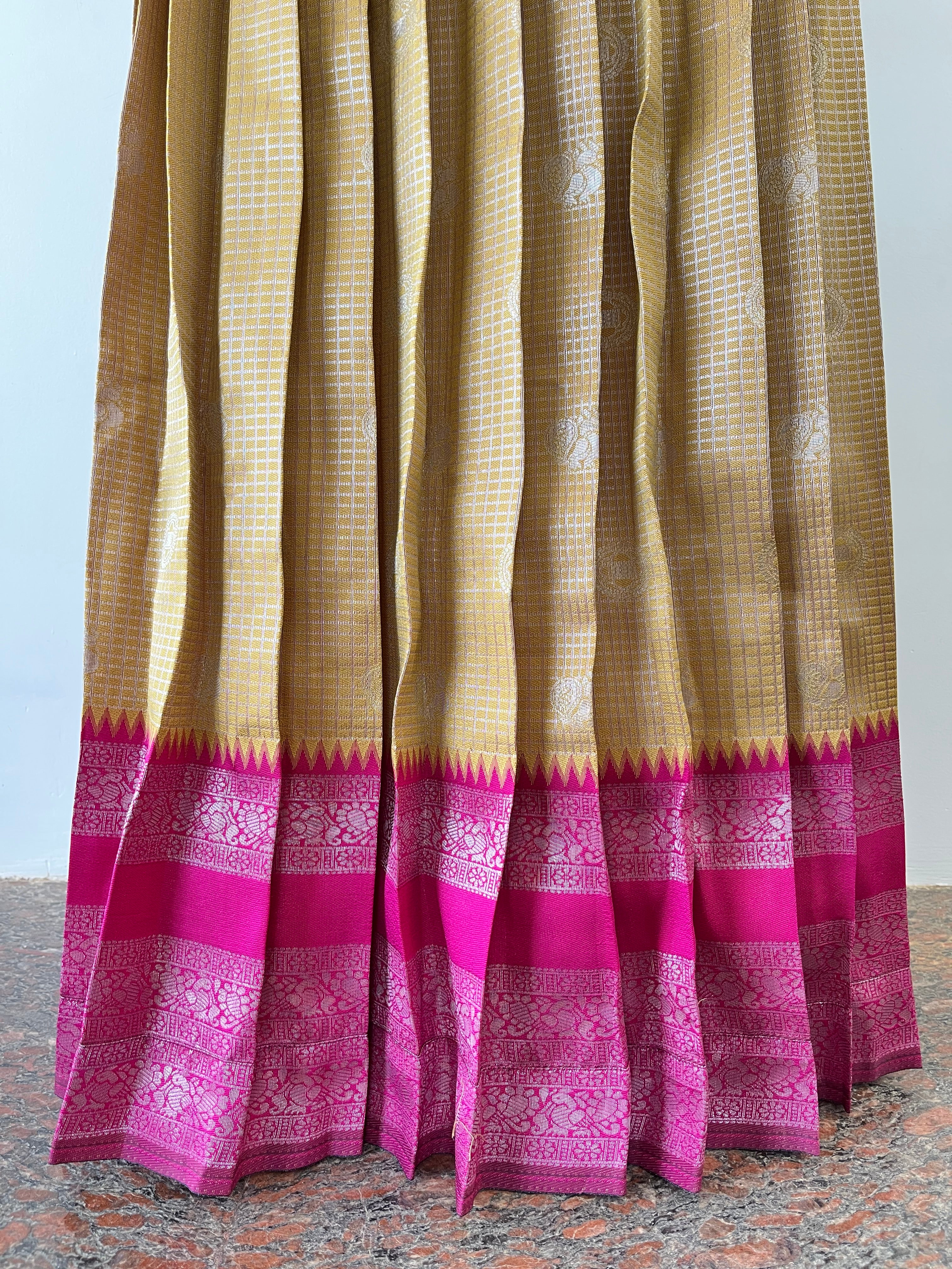 T098 Mustard - Pink Pleated Silk Maxi - Image 7