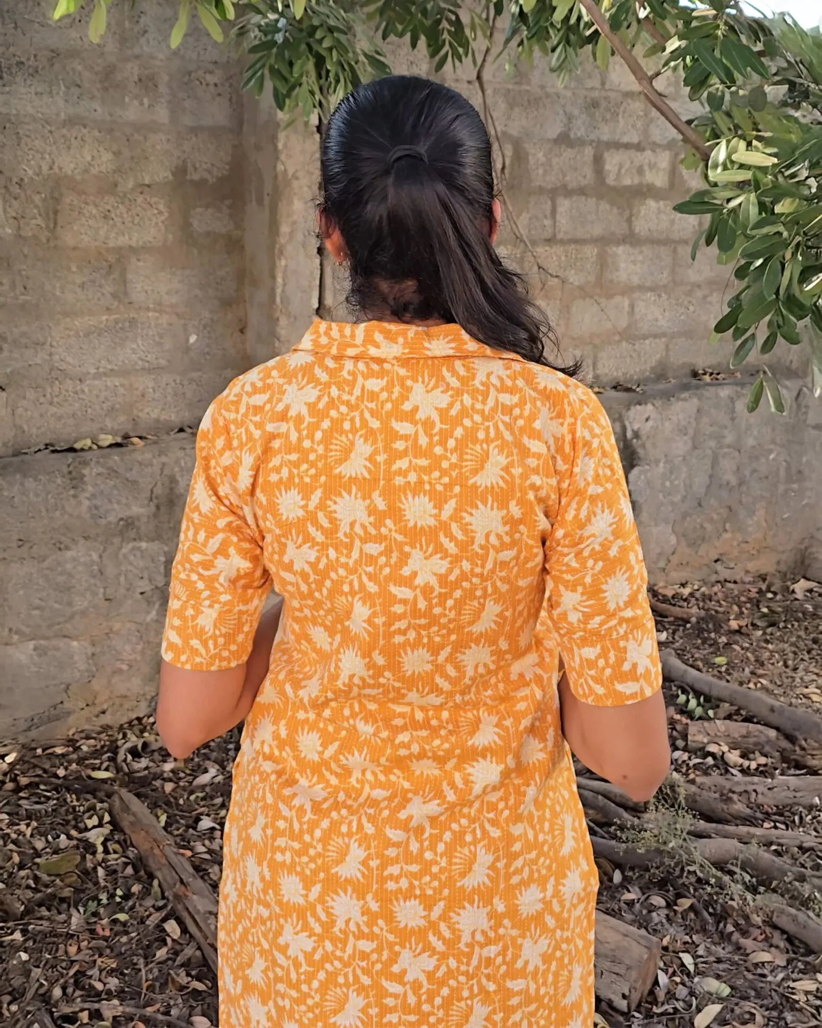 T013 Mustard yellow cotton kurta set - Image 3