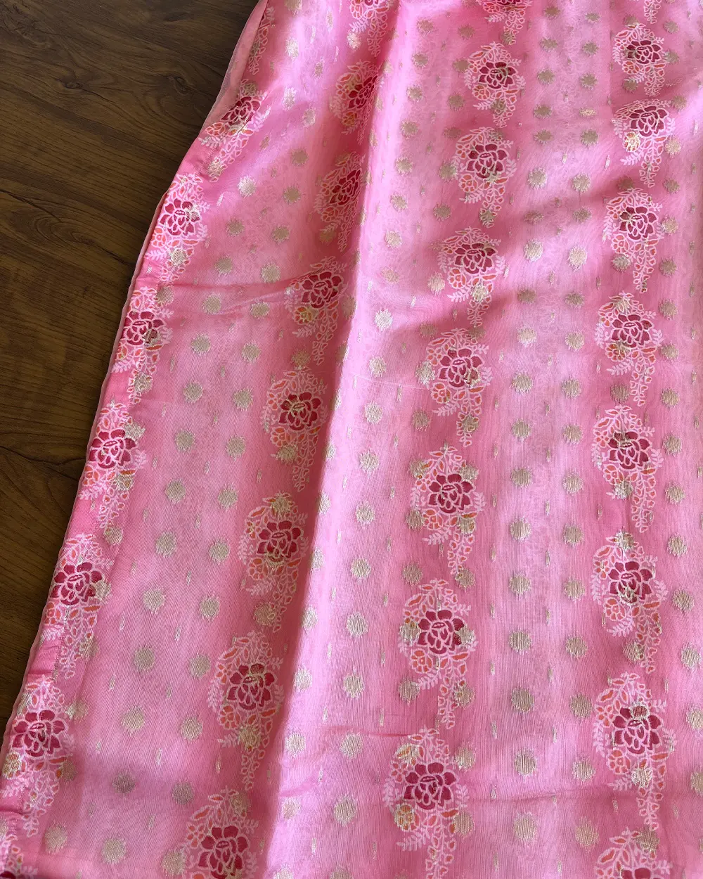 T123 Light Peach Organza Silk Zari Kurta - Image 3