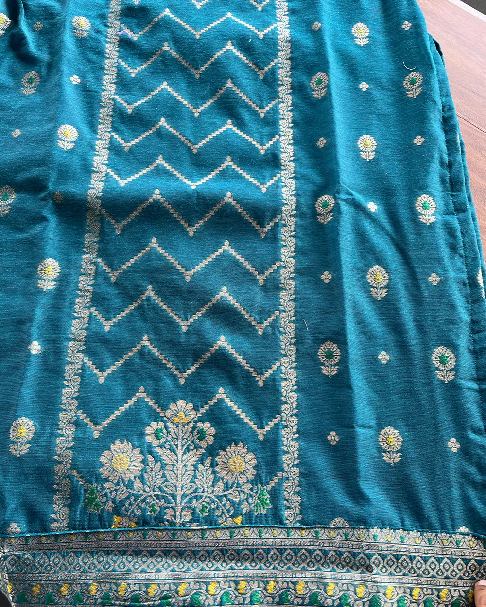 T185 Peacock Cotton Banaras Kurta Set (Top-Dupatta) - Image 4