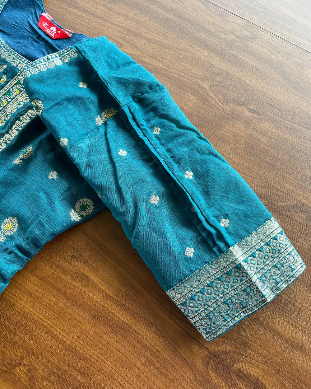 T185 Peacock Cotton Banaras Kurta Set (Top-Dupatta) - Image 5