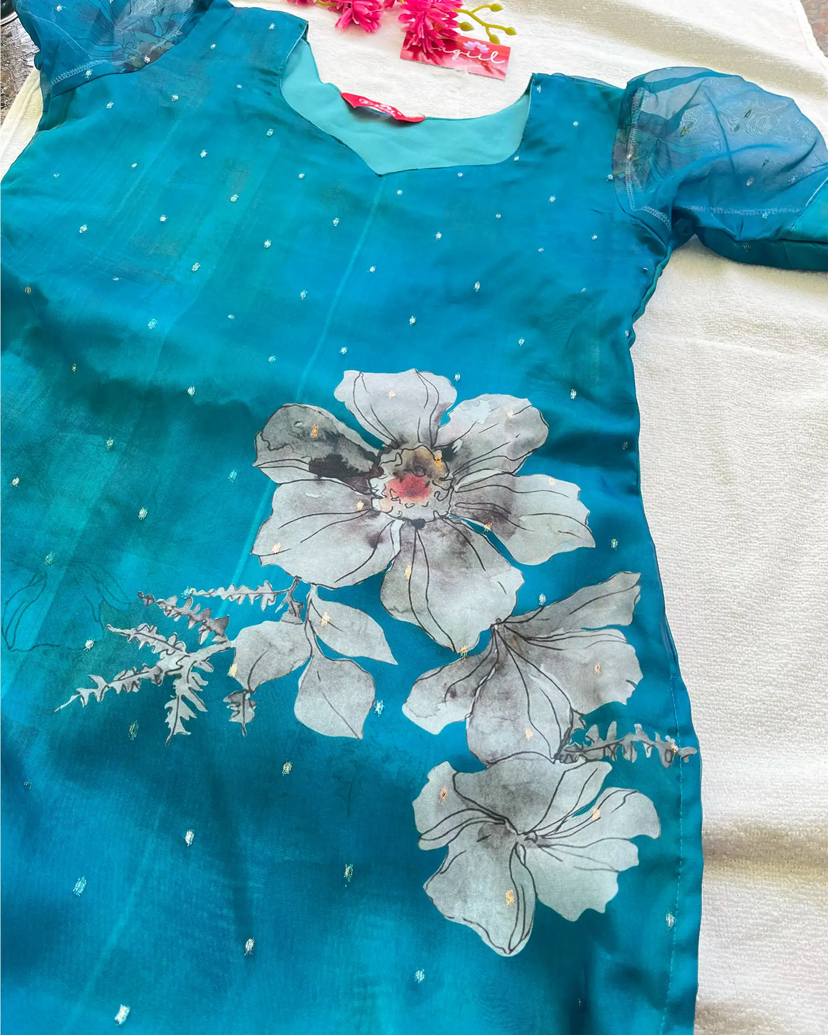 T035 Peacock organza kurta set - Image 2
