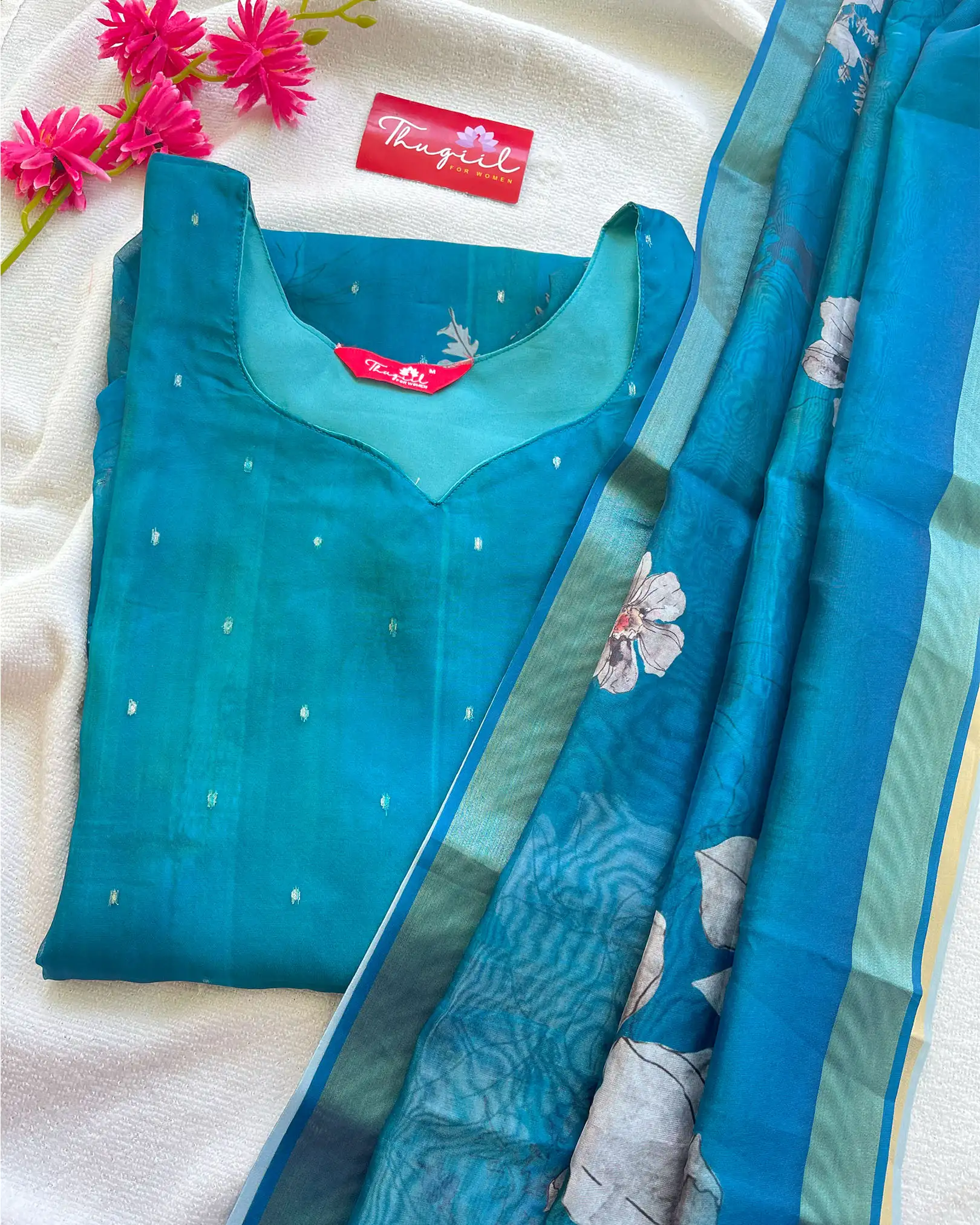 T035 Peacock organza kurta set - Image 3