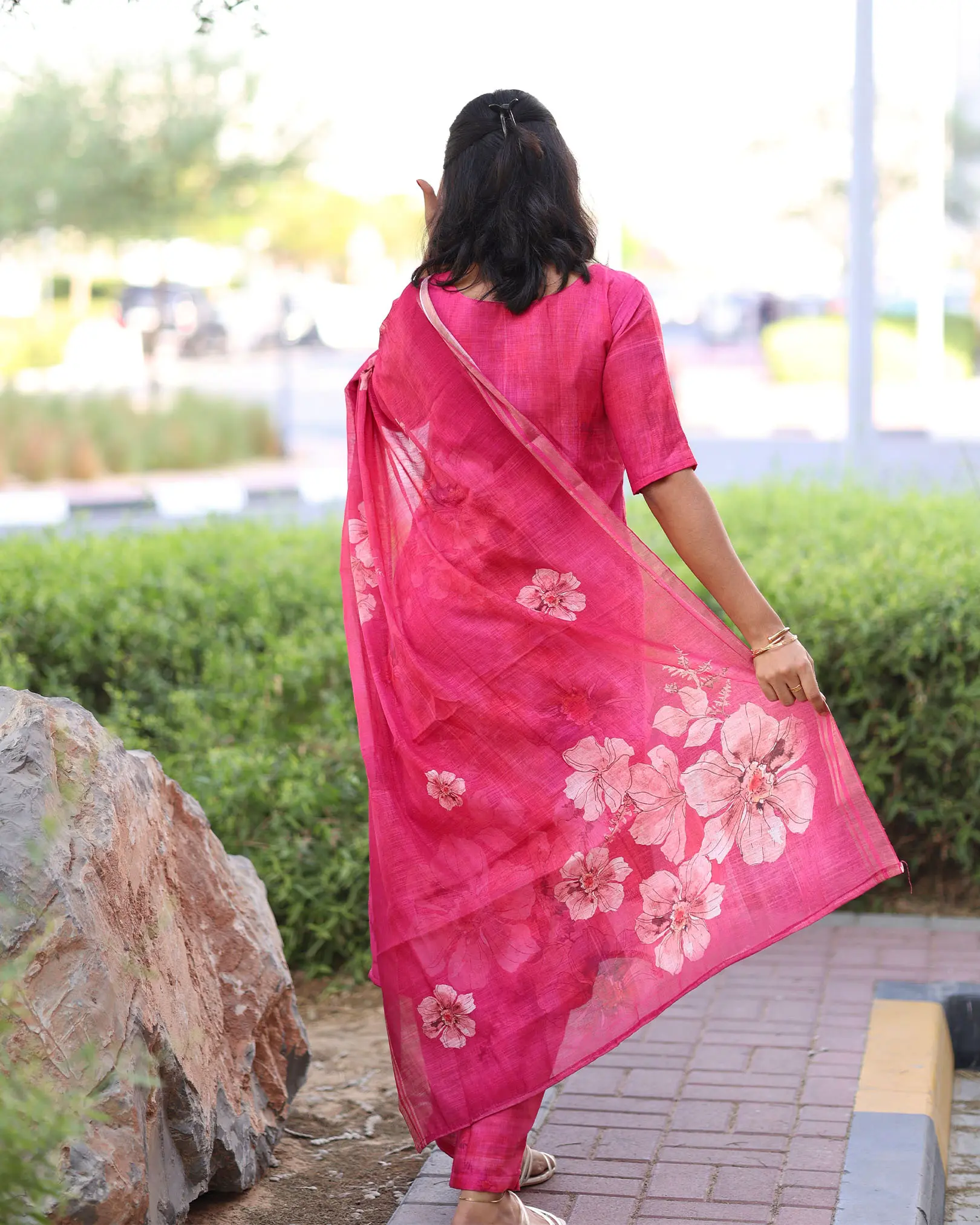 T037 Pink linen kurta set 3 pc - Image 5