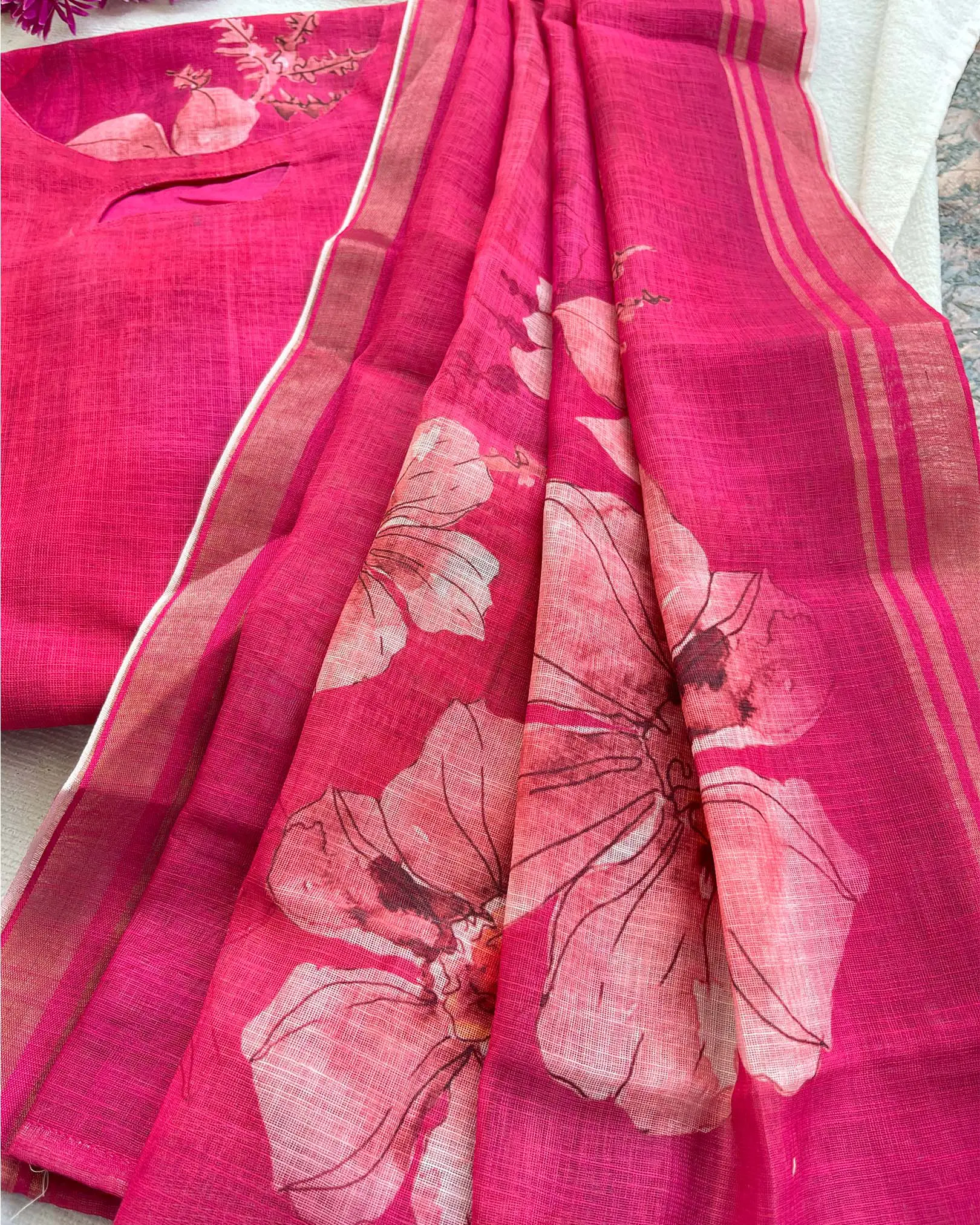 T037 Pink linen kurta set 3 pc - Image 7