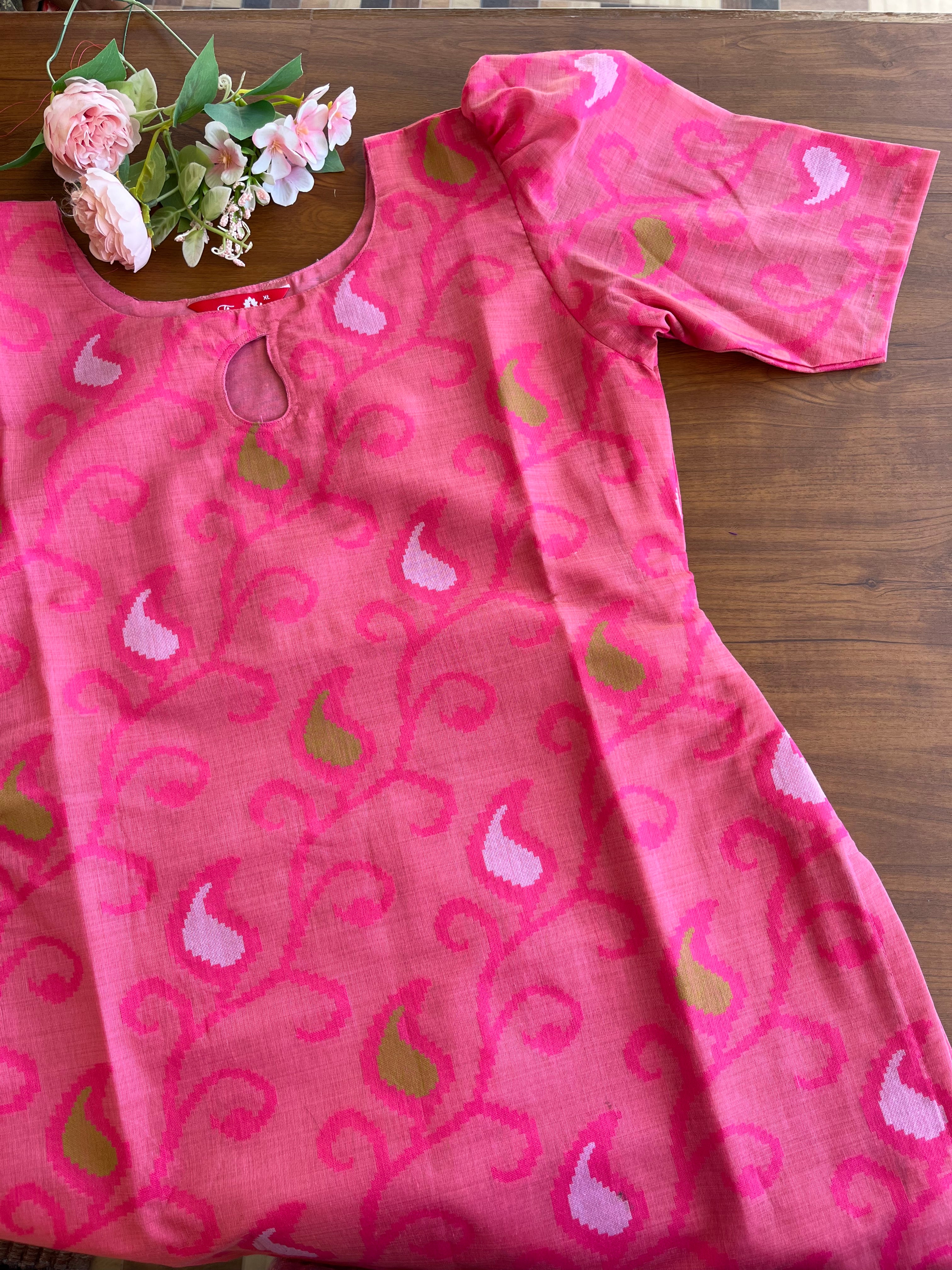 T136 Pink Mango Kurta set (Top-dupatta) - Image 2