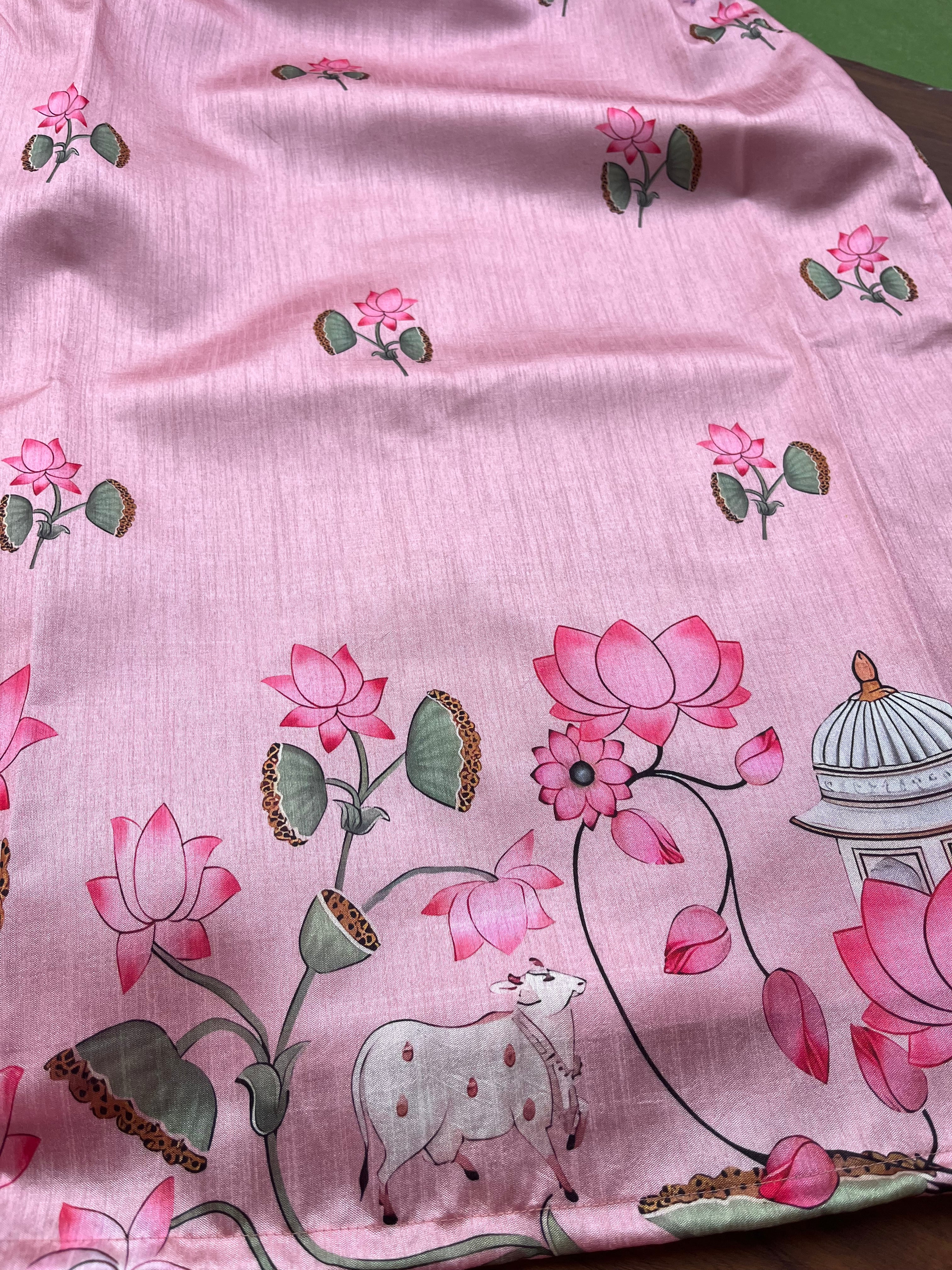 T111 Pink Pichwai Silk Kurta - Image 3