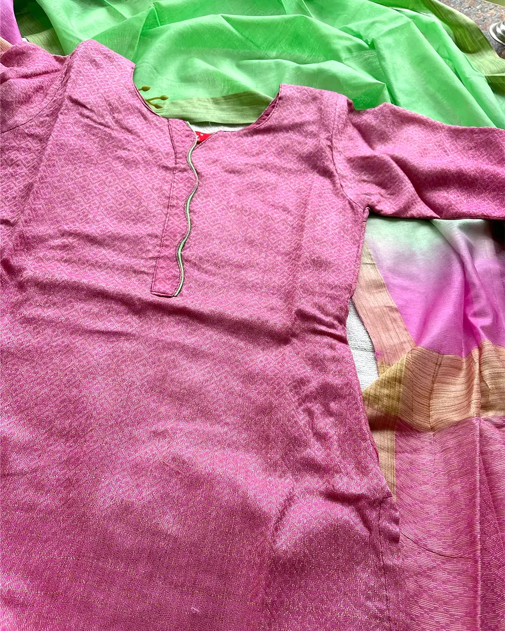 T038 Pink Pista Charm Katan Silk Kurta Set - Image 6
