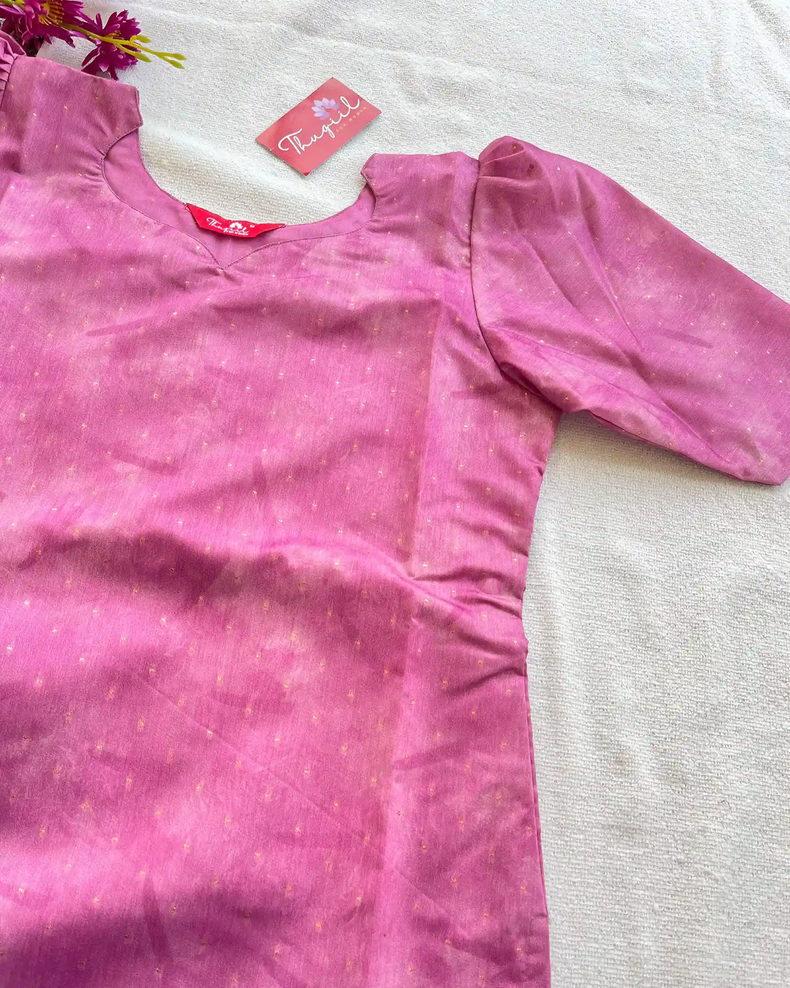 T034 Purple Pink Chanderi Silk Kurta Set - Image 2