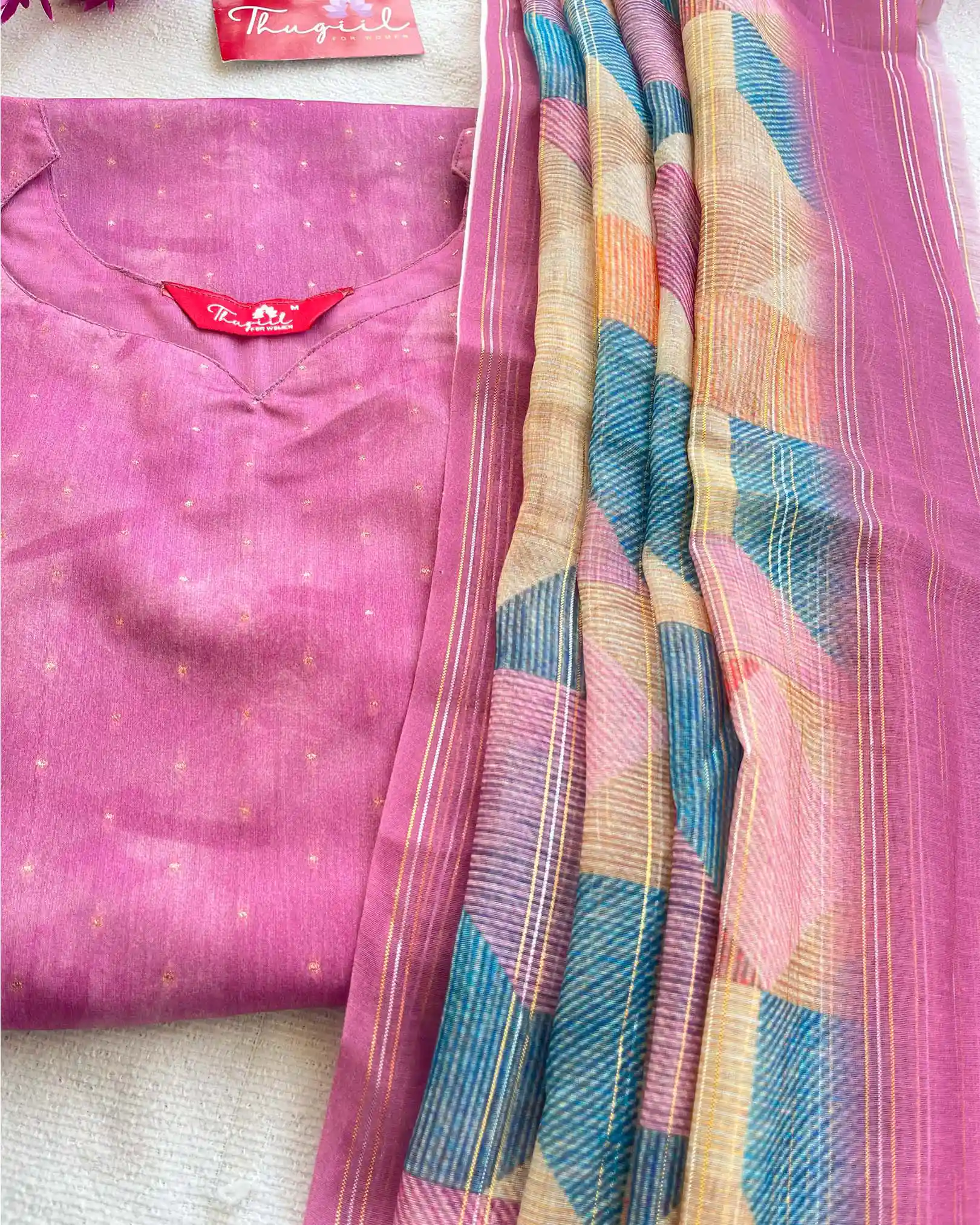 T034 Purple Pink Chanderi Silk Kurta Set - Image 3