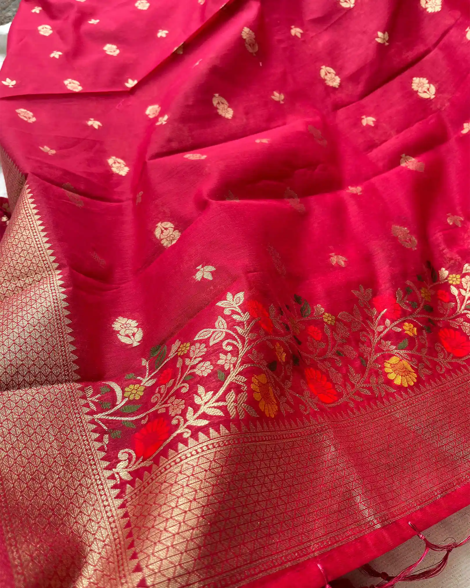 T024 Rani pink banarasi cotton kurta set - Image 4