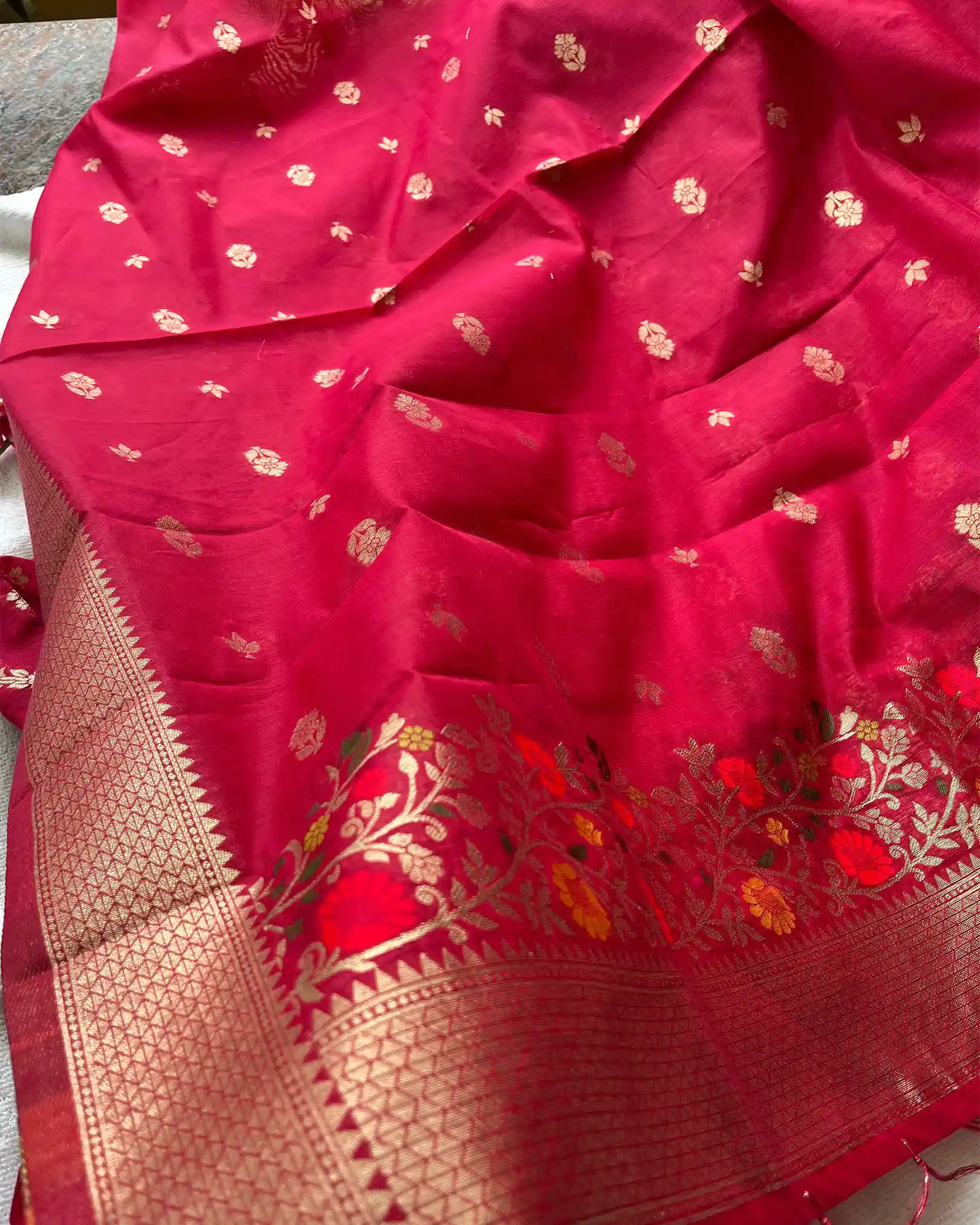 T024 Rani pink banarasi cotton kurta set - Image 6