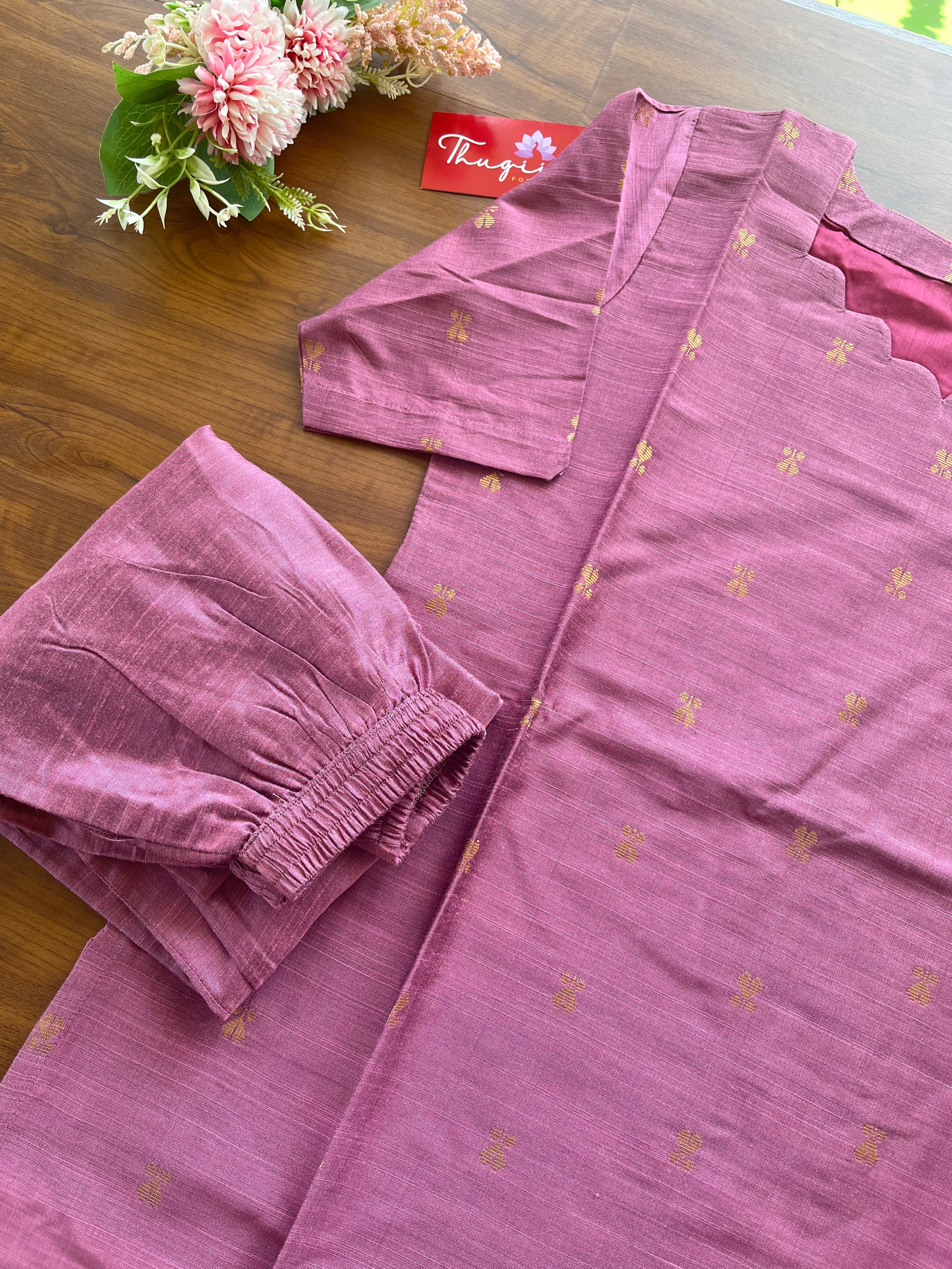 T132 READY TO DISPATCH Mauve Rose Slub Silk Top-Pant - Image 2
