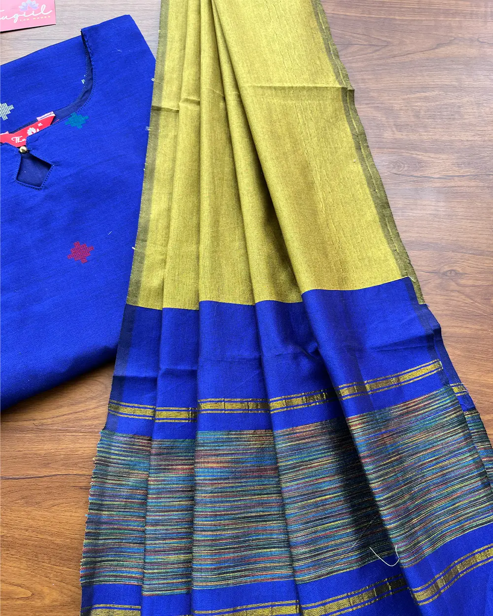 T139 Royal blue Ikkat Silk Kurta Set - Image 2