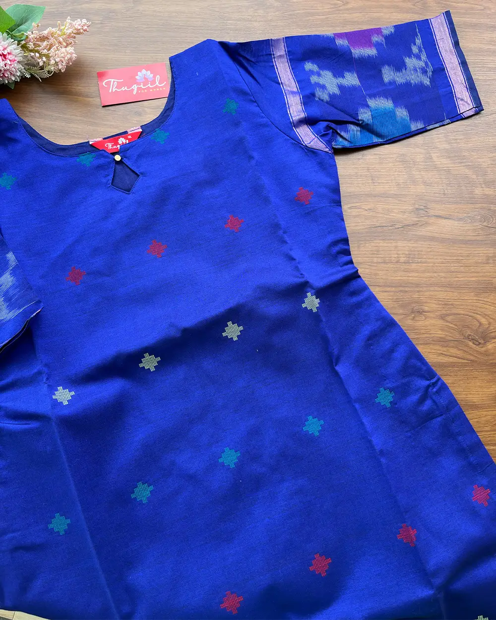 T139 Royal blue Ikkat Silk Kurta Set - Image 3