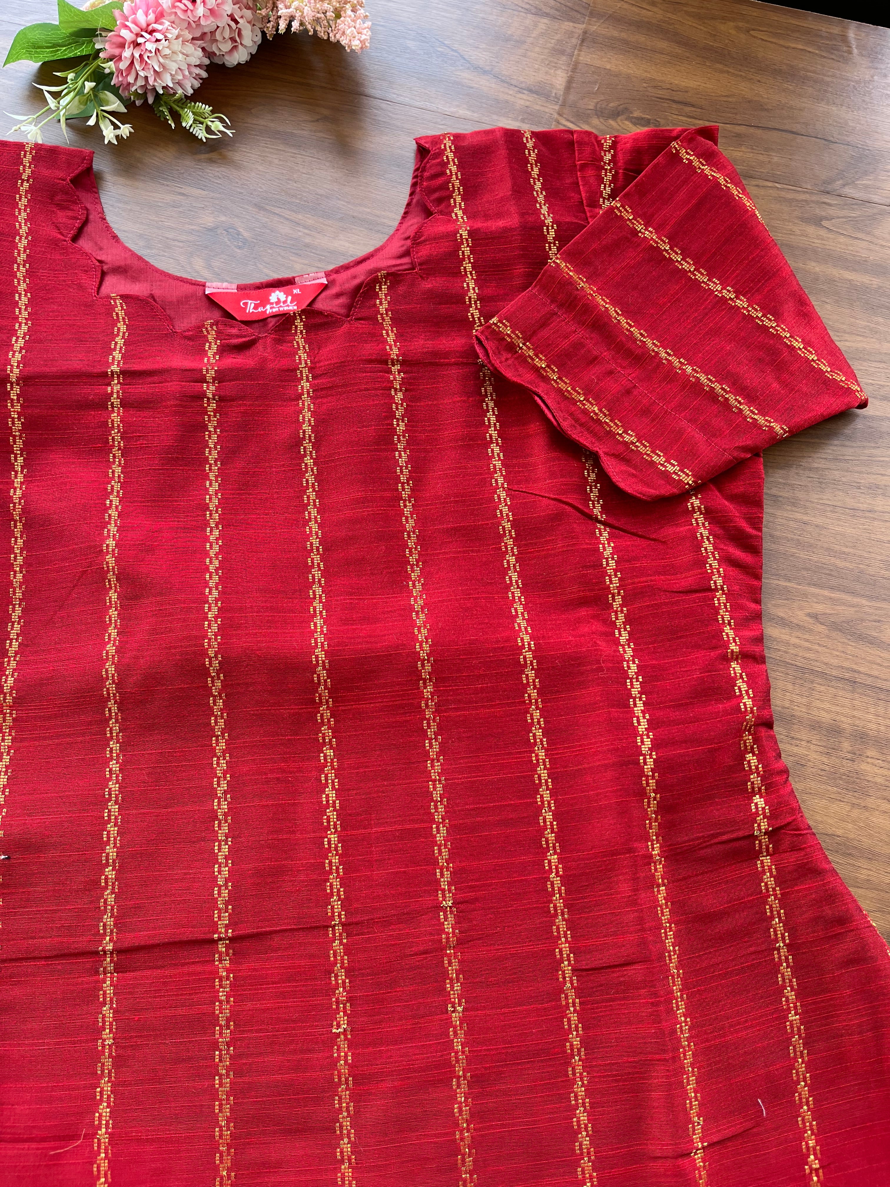 T089 Royal Red Silk Kurta Set - 3 pc - Image 3