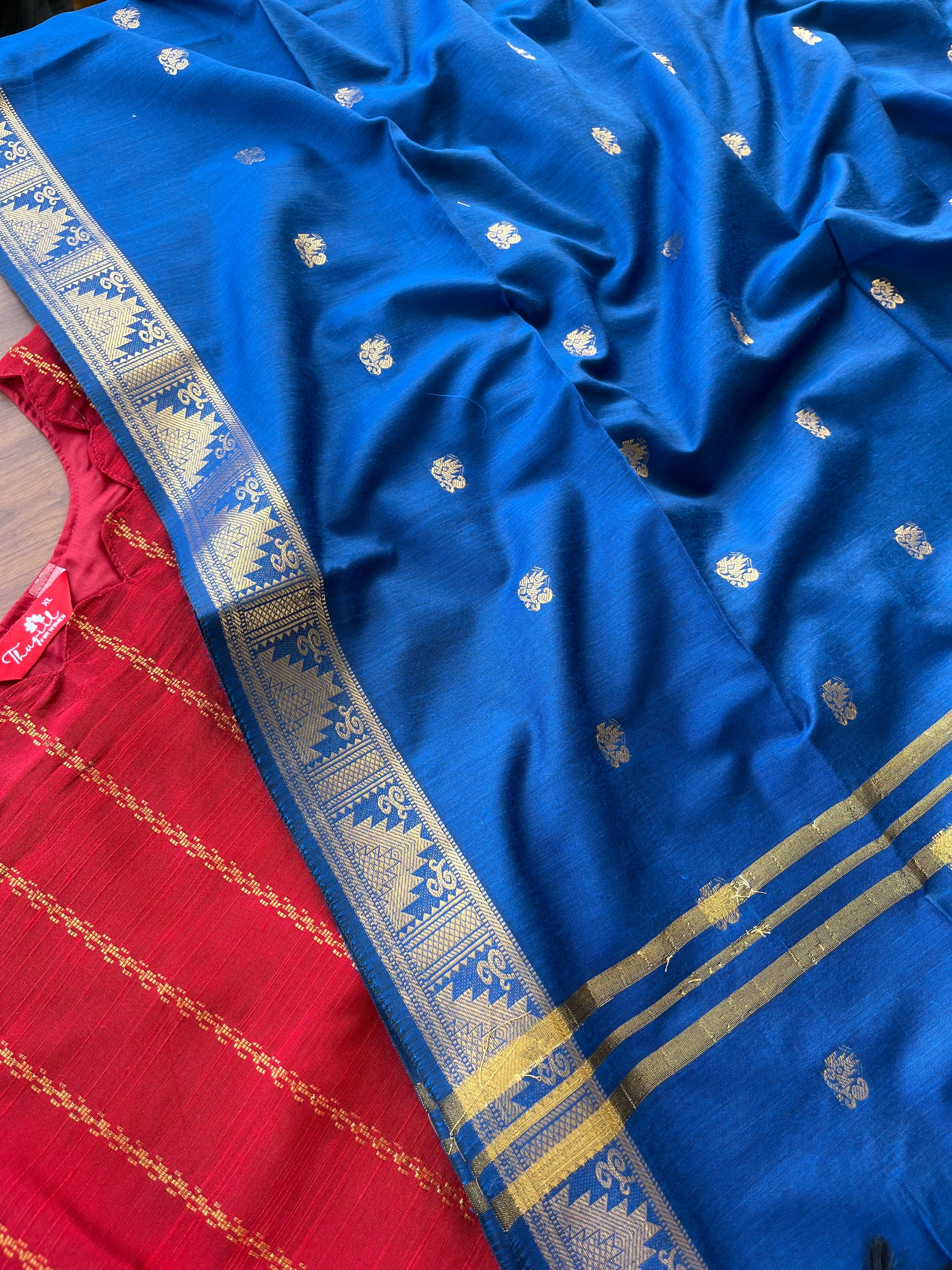 T089 Royal Red Silk Kurta Set - 3 pc - Image 4