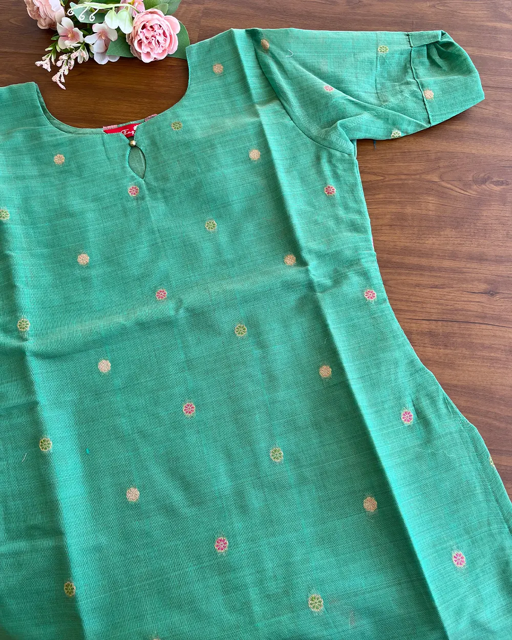 T126 Sea Green Chanderi Silk Kurta Set (Top-Dupatta) - Image 3
