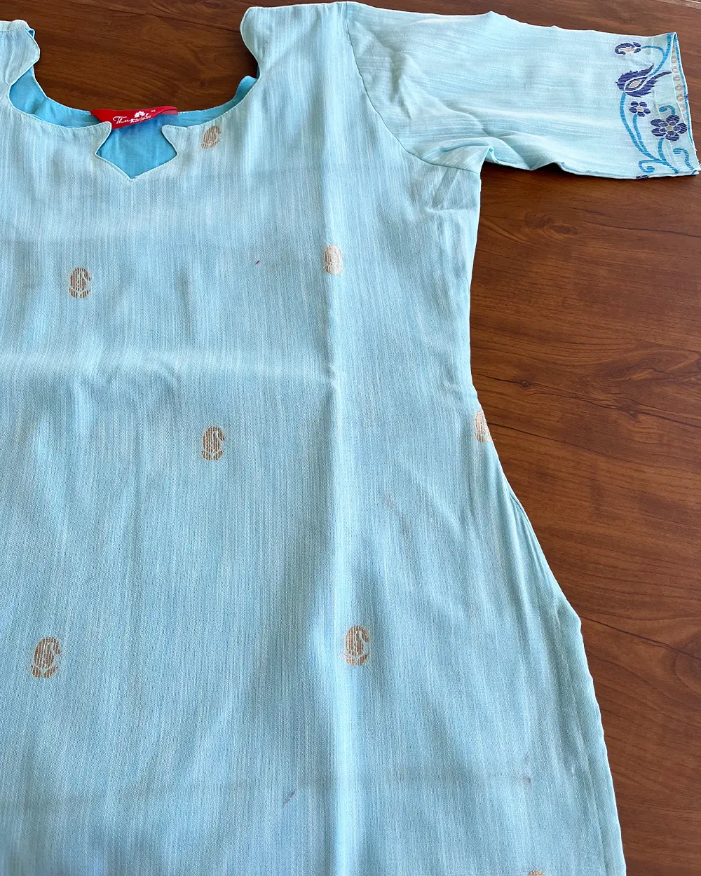 T125 Sky Blue Jamdani Kurta Set (Top-Dupatta) - Image 3