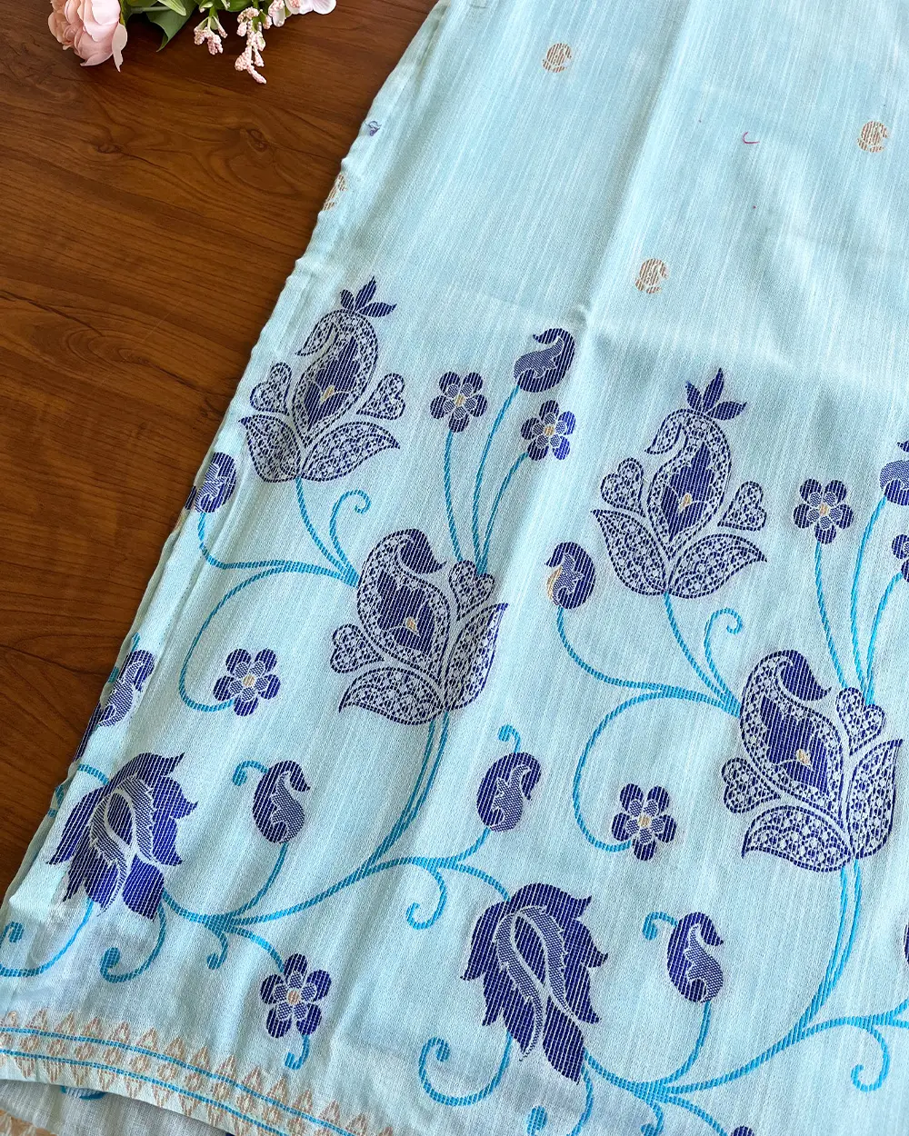 T125 Sky Blue Jamdani Kurta Set (Top-Dupatta) - Image 4