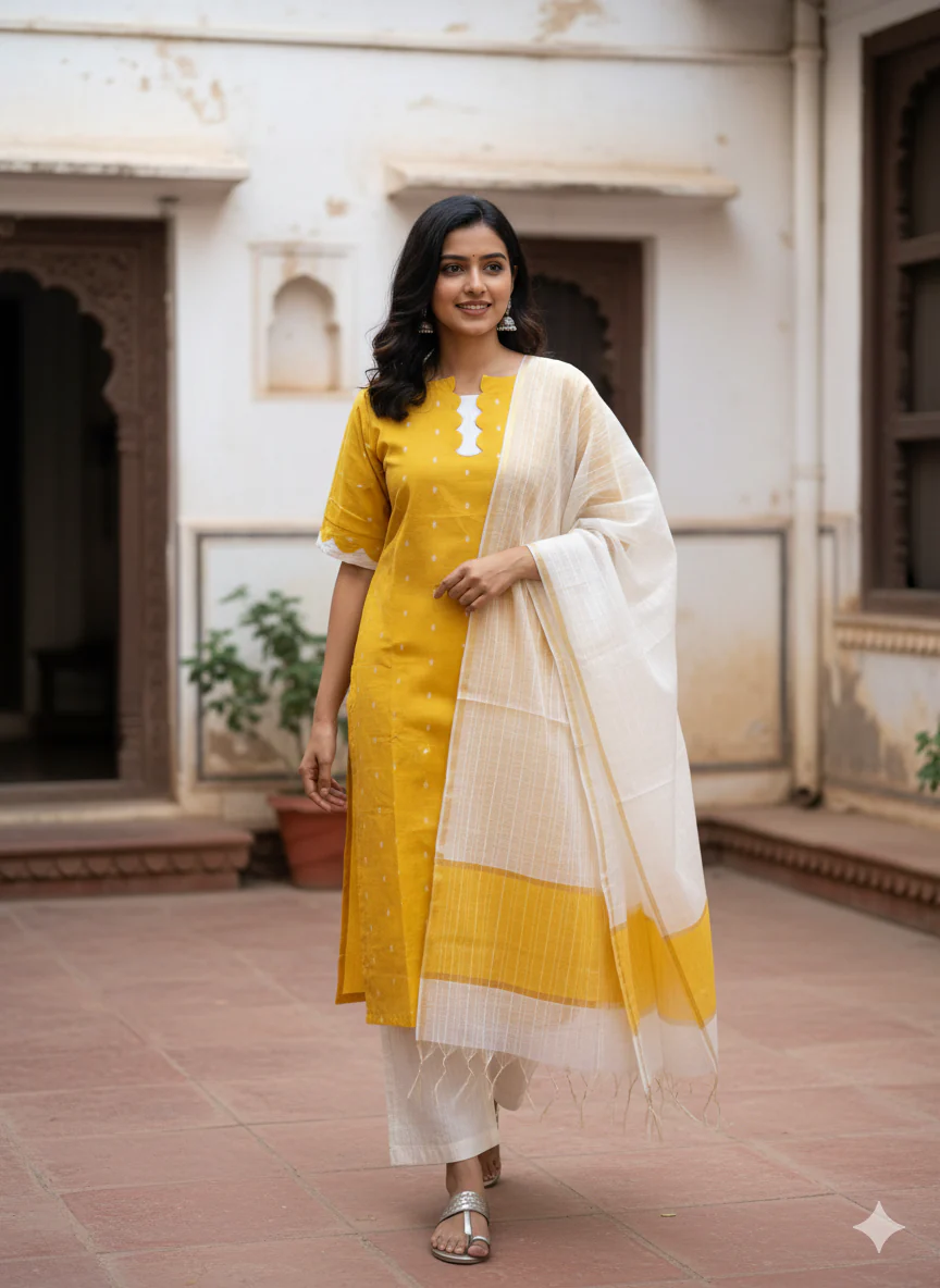 T181 Sunflower Yellow Butter Silk Kurta Set