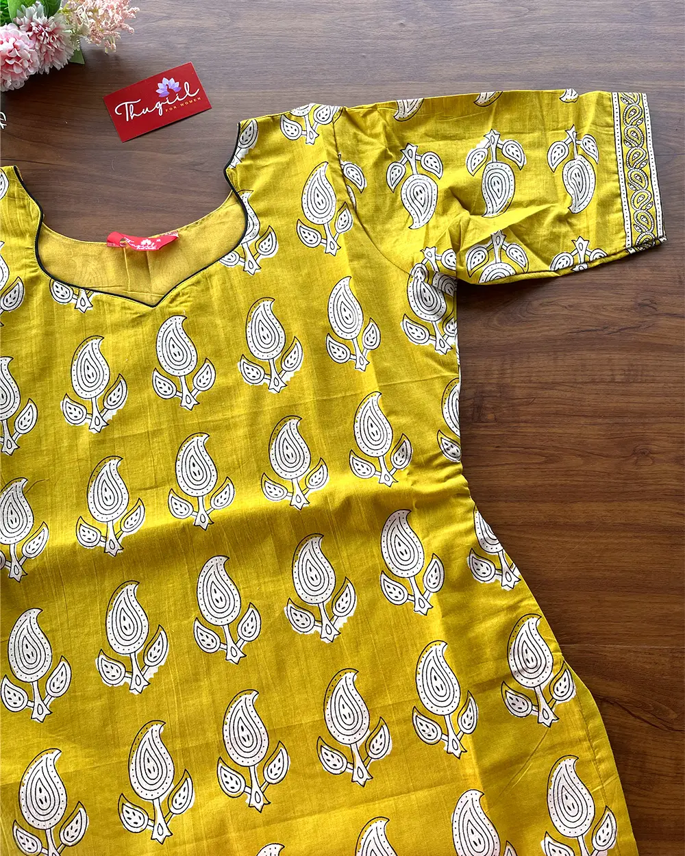 T198 Mustard Handblock printed Cotton Kurta Set - Image 2