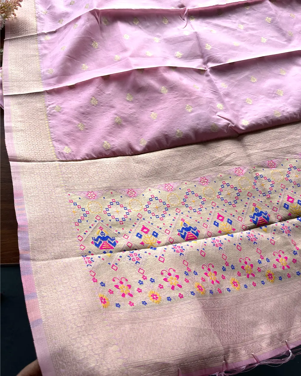 T200 Gulabi Banaras ArtSilk Kurta Set (Top-Dupatta) - Image 4