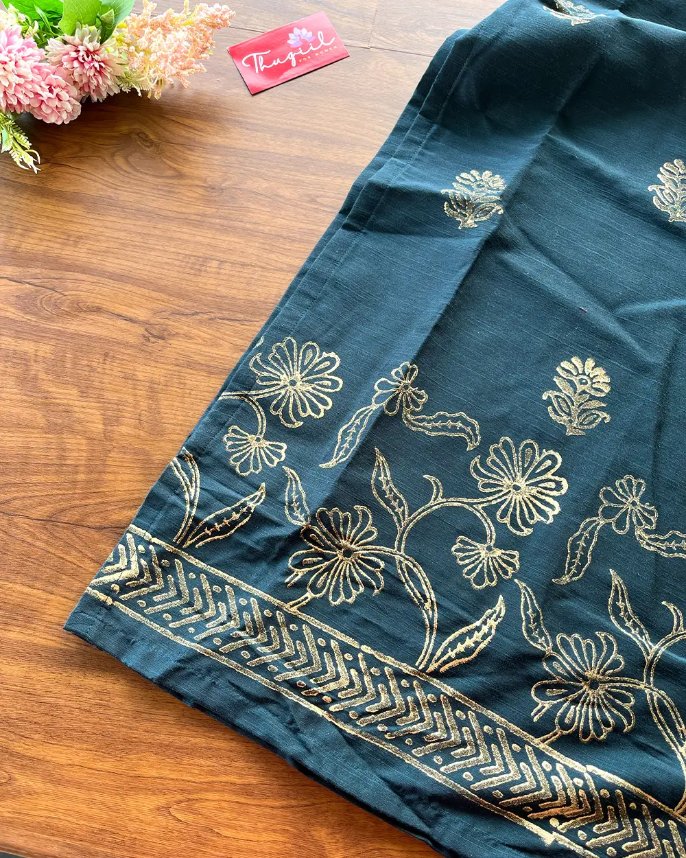T203  Teal Gold Elegance Kurta Set (Top - Dupatta) - Image 4